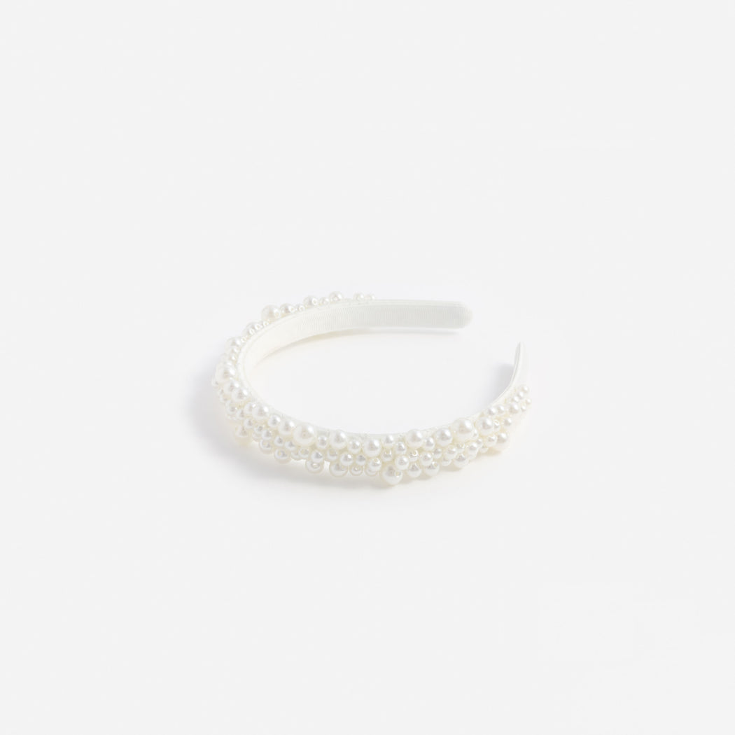 White Satin Pearl Embellished Headband