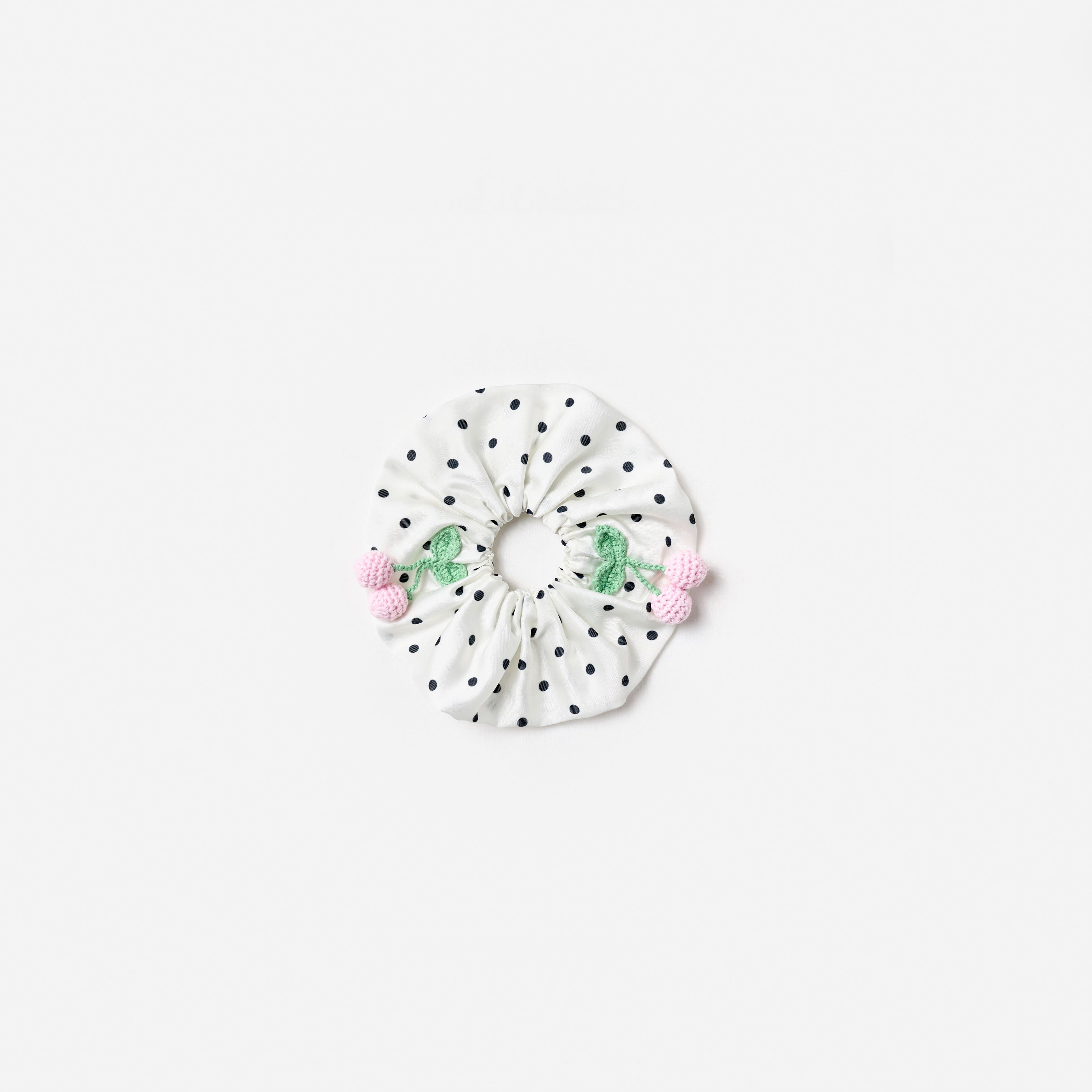 Cream Polka Dot Cherry Scrunchie