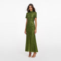 Olive Rhinestone Mesh Midi Dress