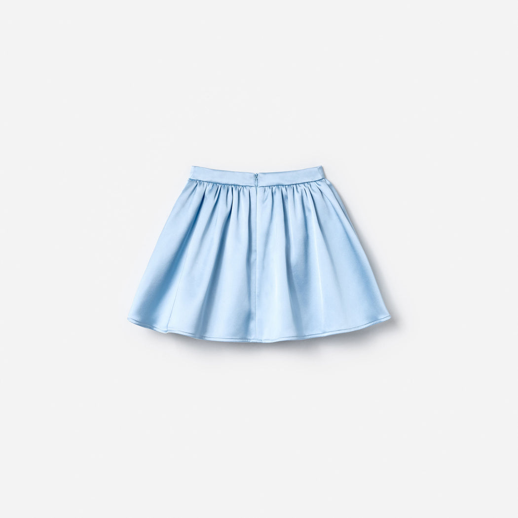 Blue Satin Sequin Flower Skirt