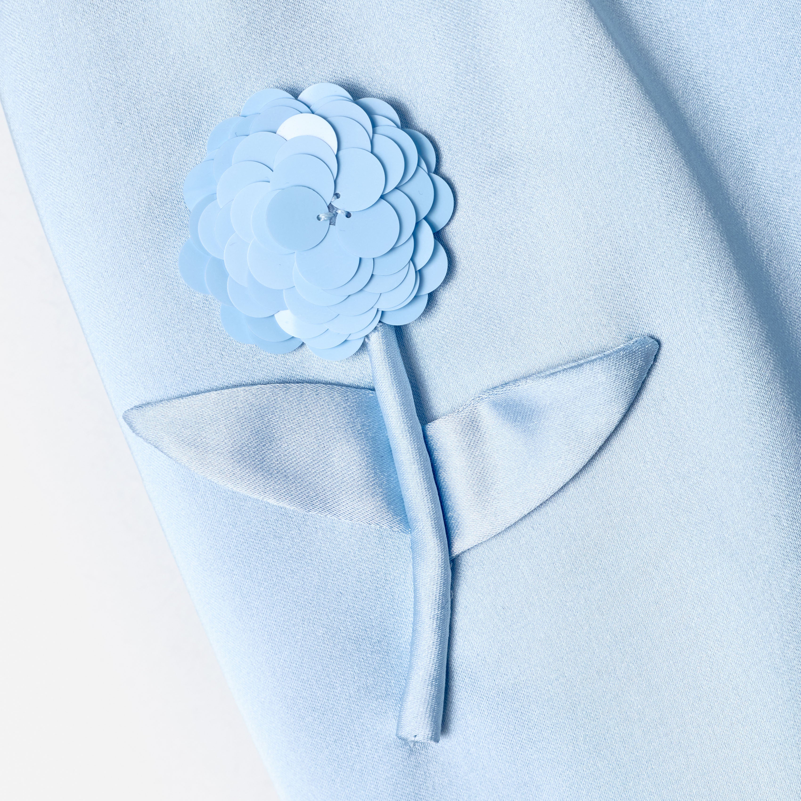 Blue Satin Sequin Flower Skirt