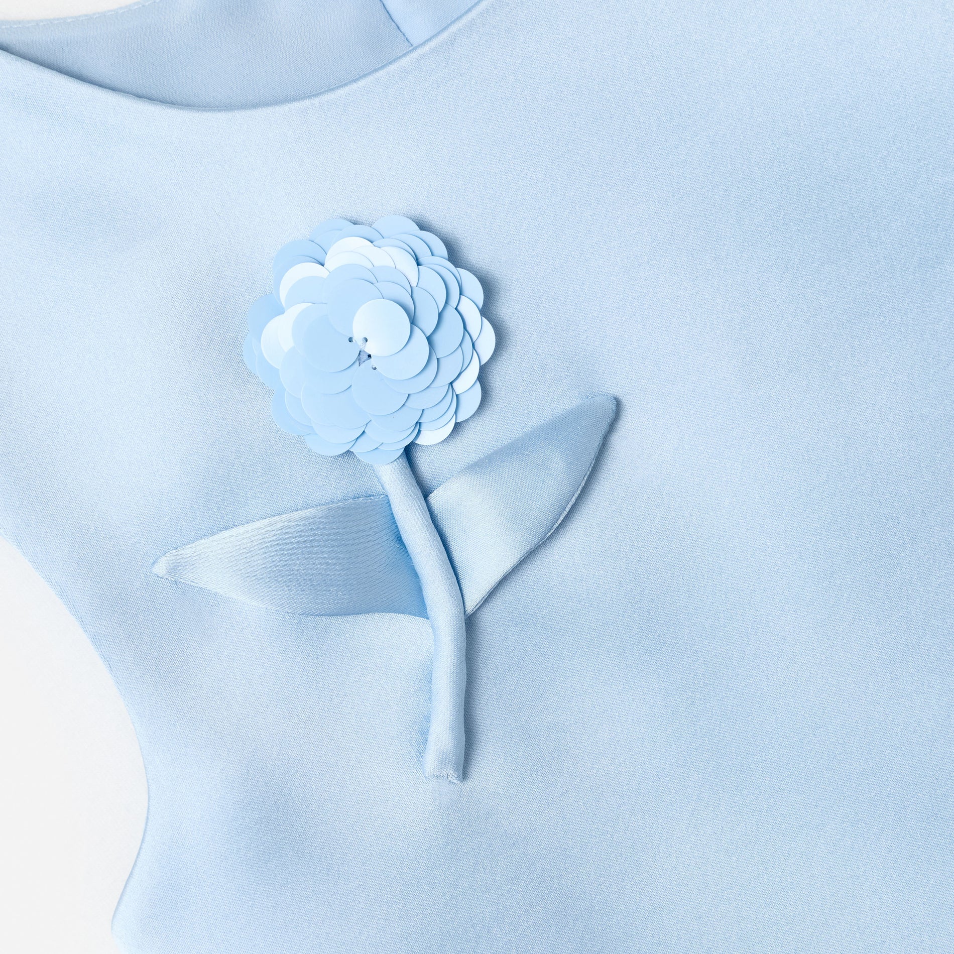 Blue Satin Sequin Flower Top