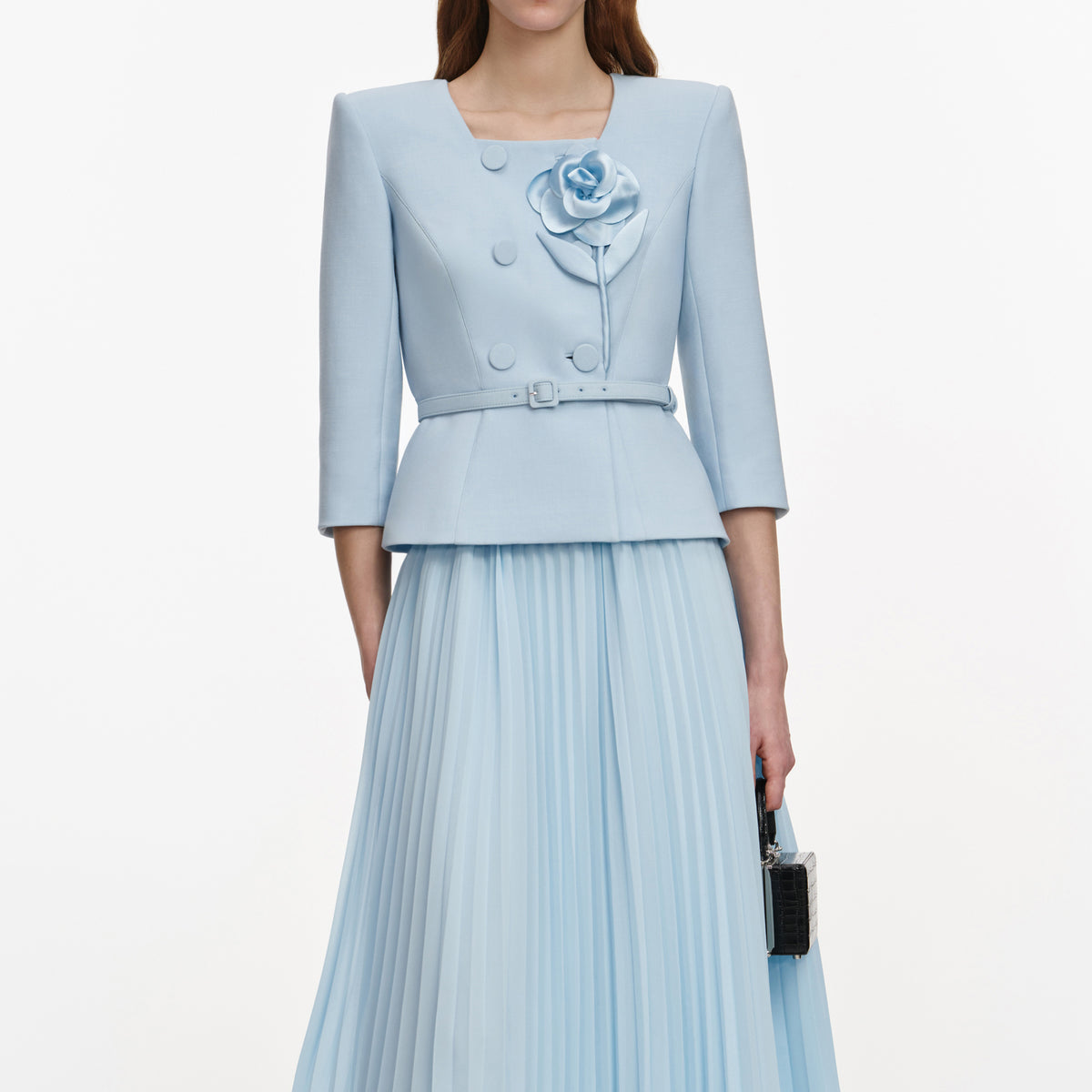 self portrait blue chiffon dress Self-portrait - Blue Chiffon Lace Tiered Midi Dress