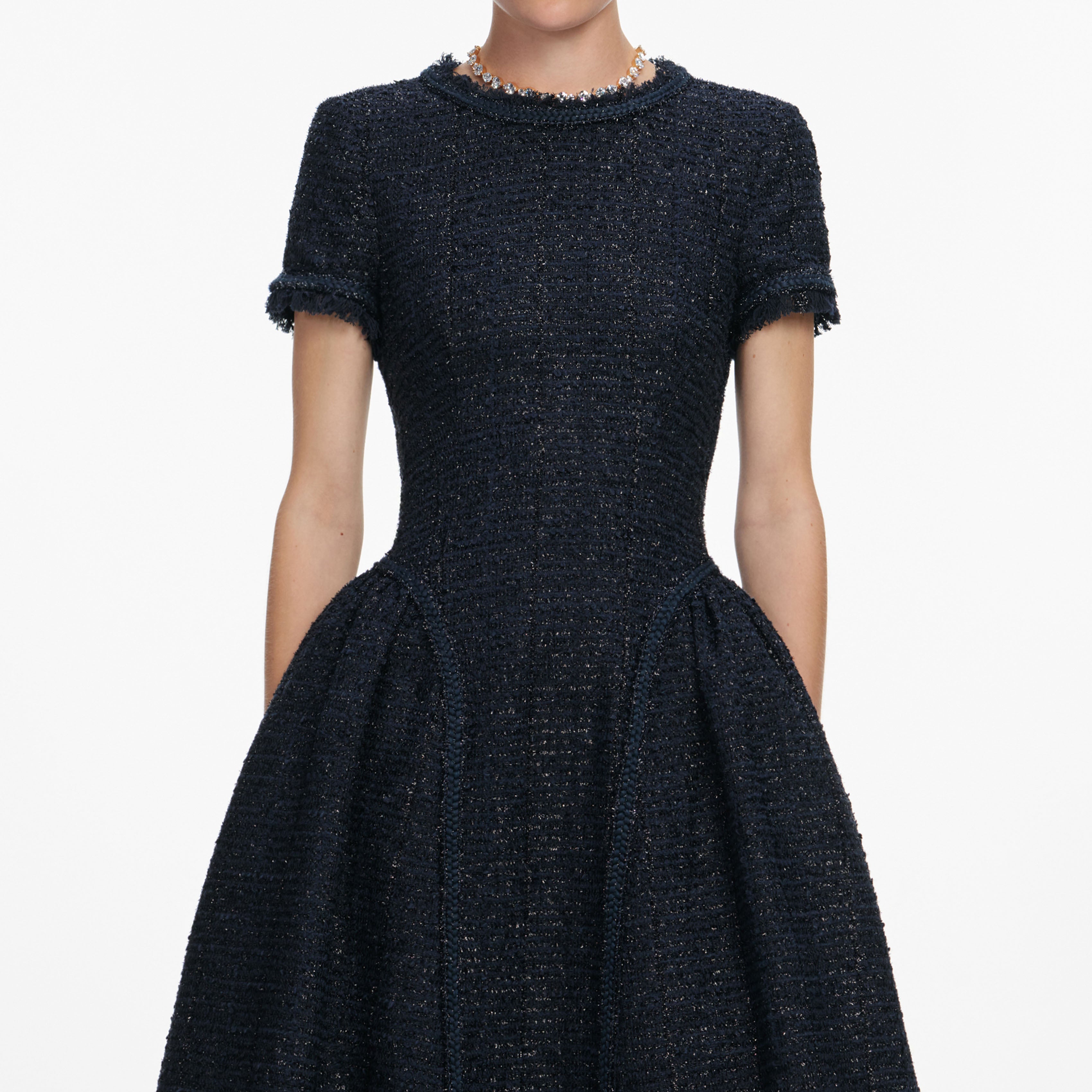 Navy Metallic Boucle Midi Dress