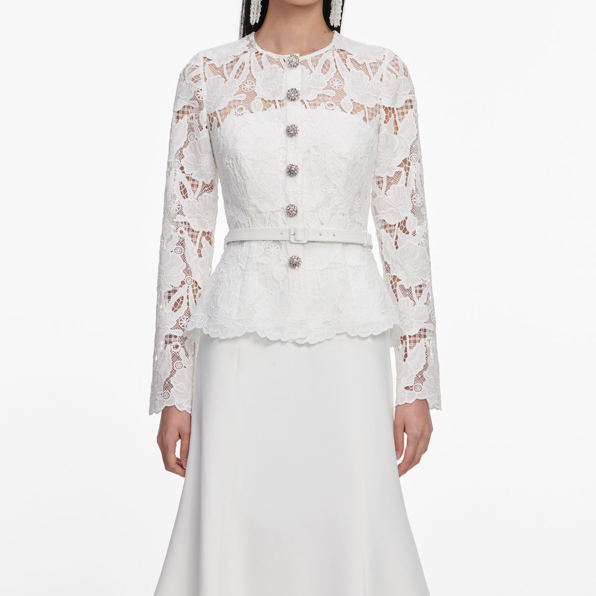 self portrait white lace panel midi dress White Lace Crepe Midi Dress – self-portrait