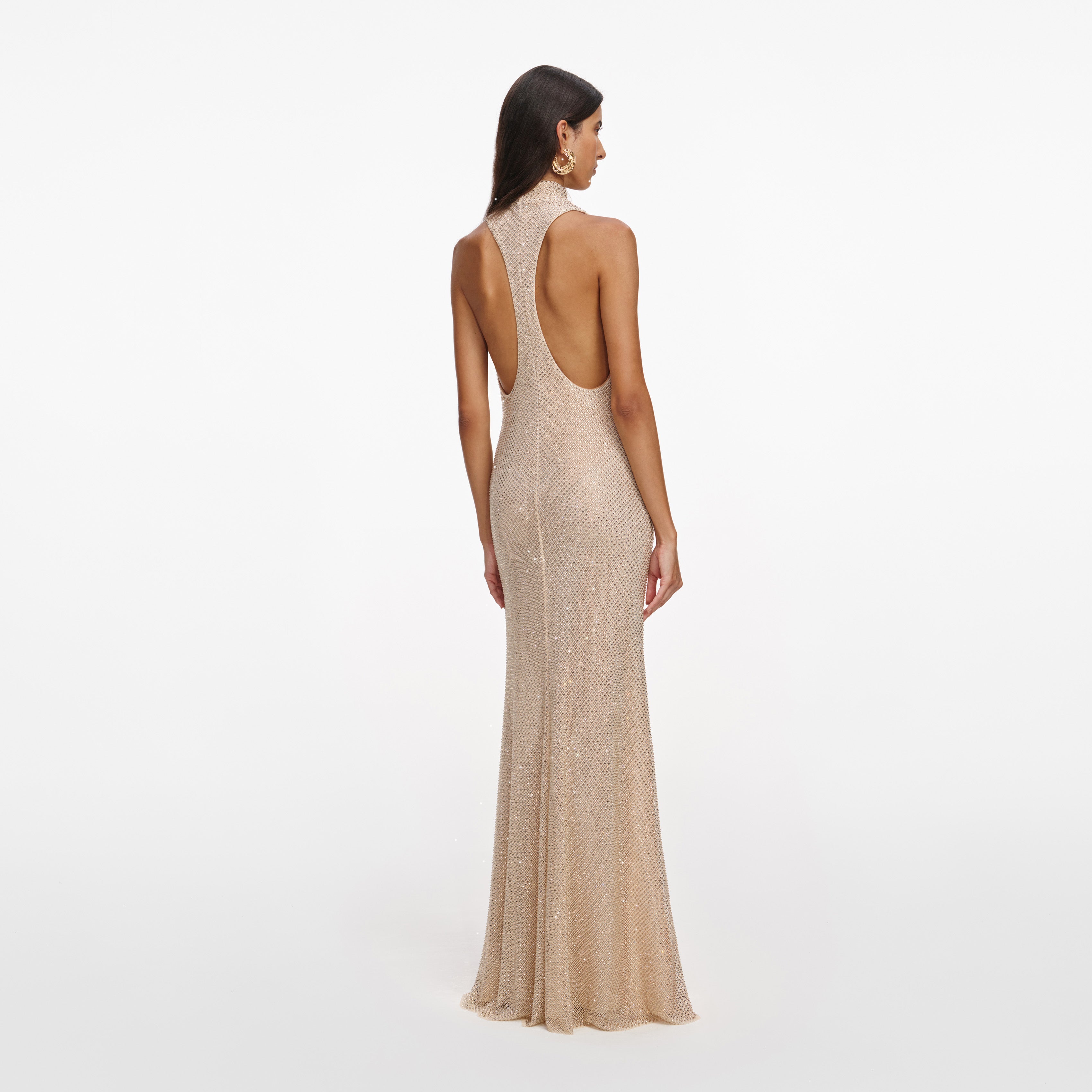 Champagne Rhinestone Racer Back Maxi Dress – self-portrait