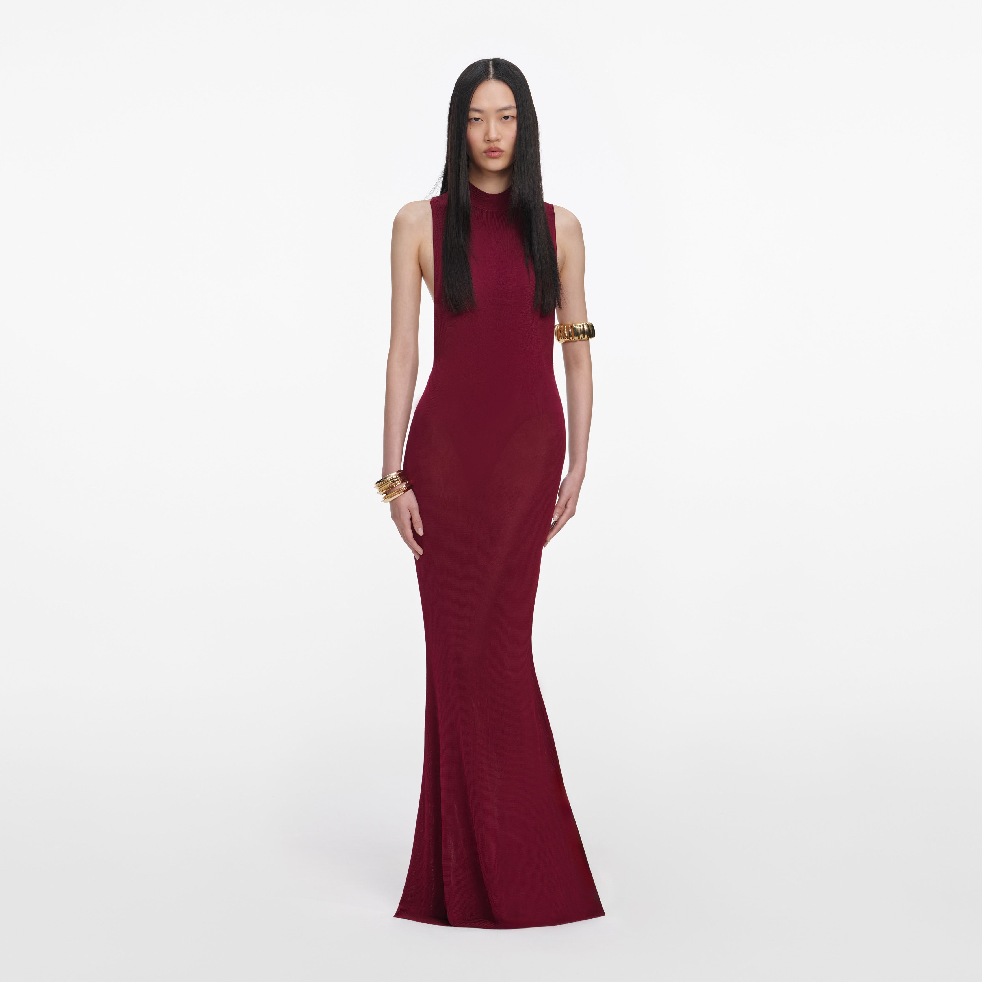 Burgundy Racer Back Viscose Knit Maxi Dress