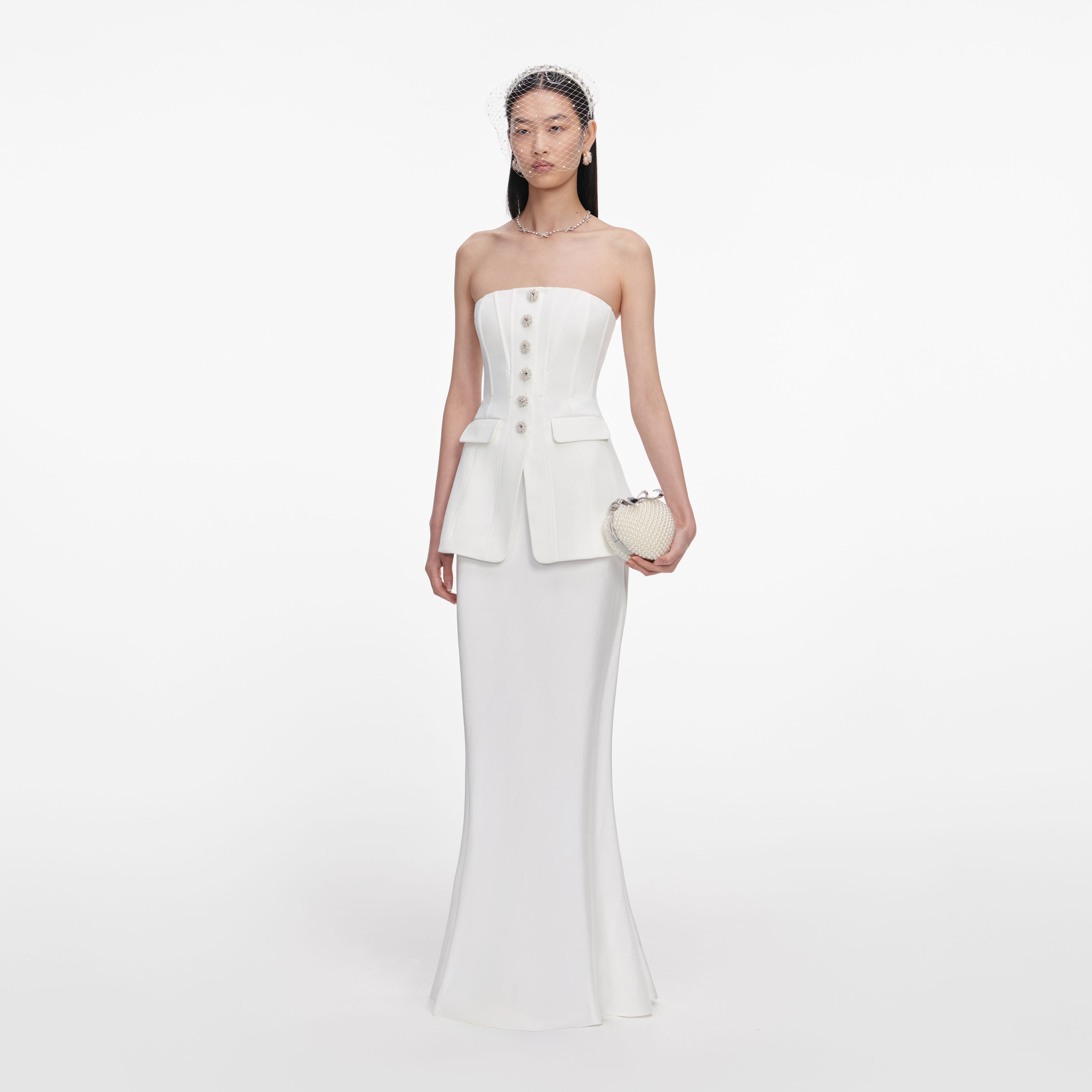 White Bandeau Maxi Dress – self-portrait