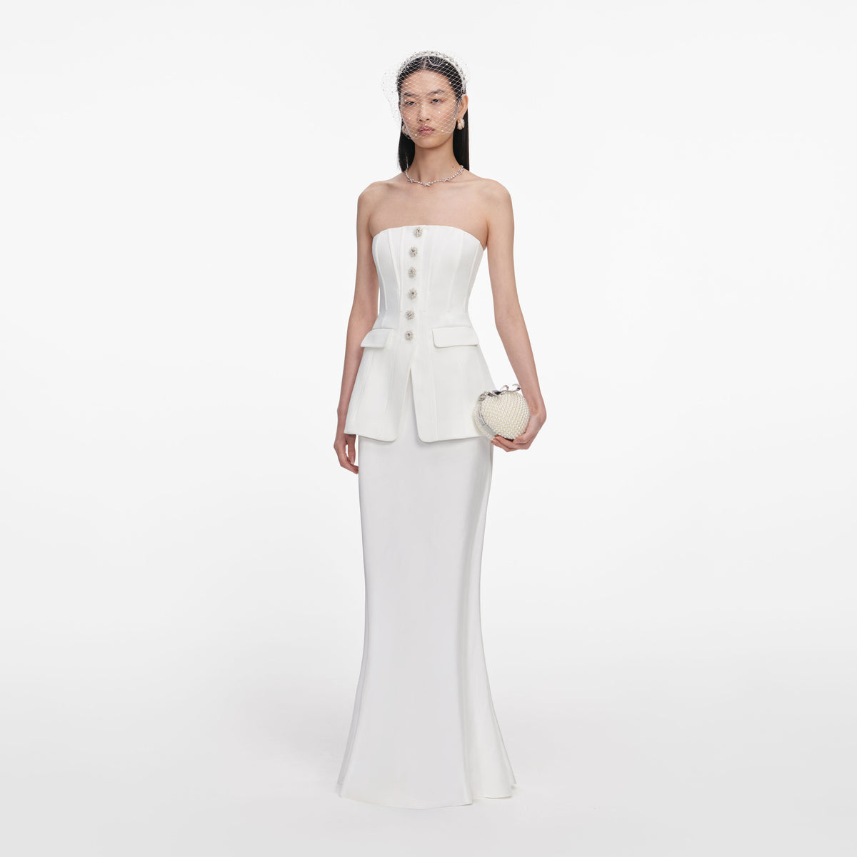 White Bandeau Maxi Dress – self-portrait