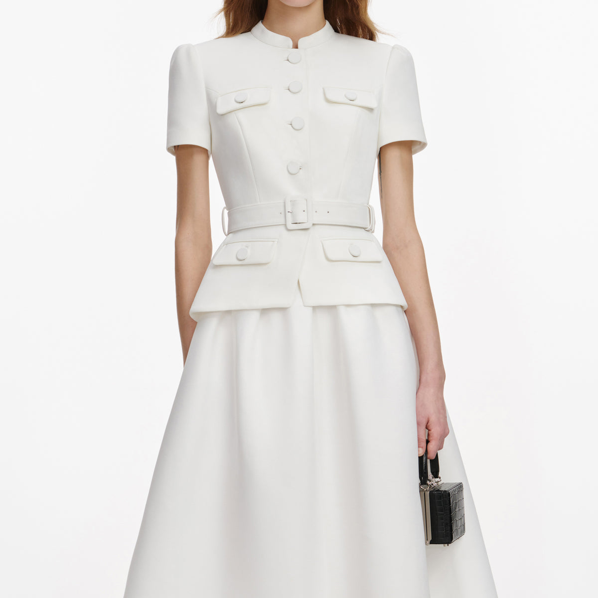 White Tailored Taffeta Midi Dress  self-portrait
