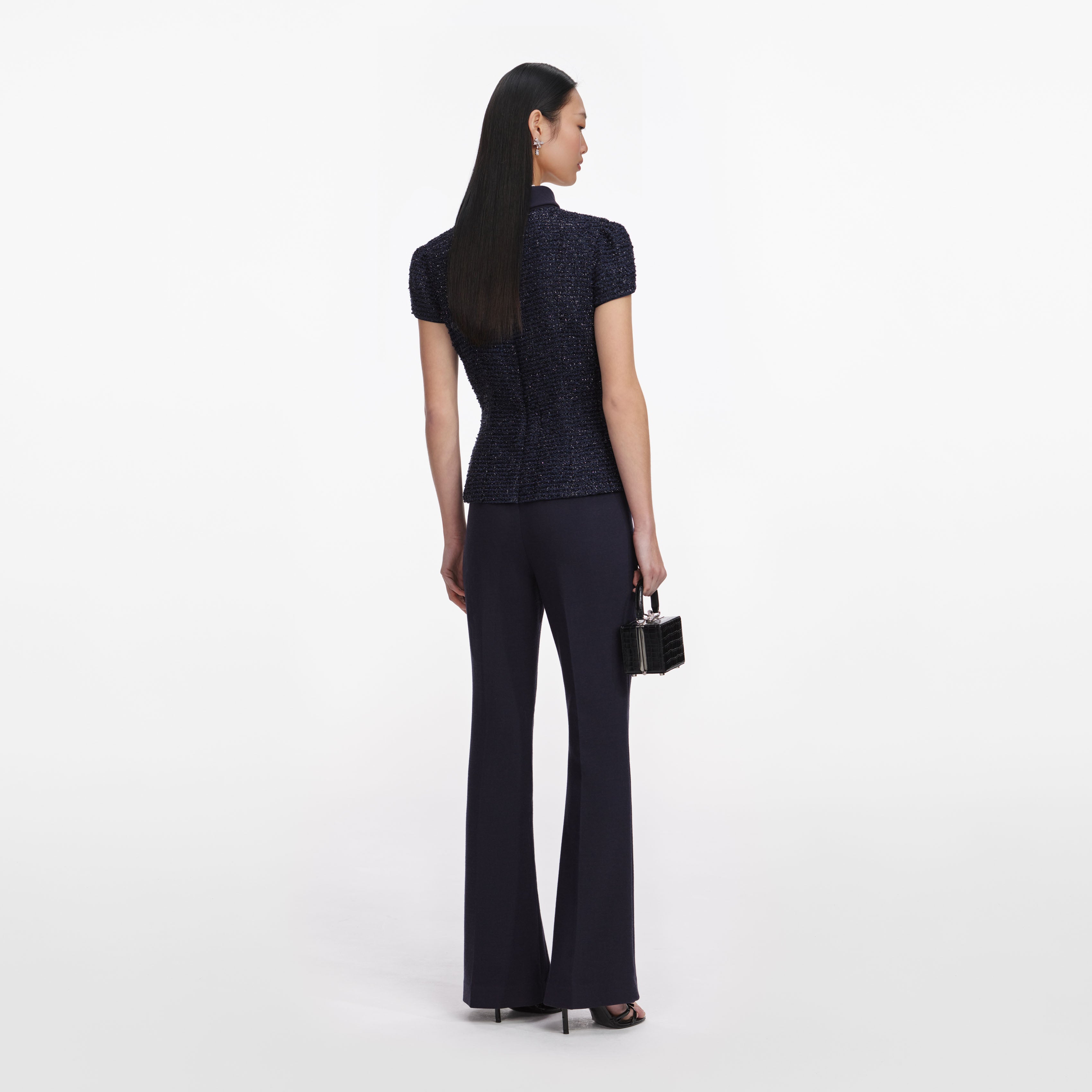 Navy Metallic Boucle Jumpsuit