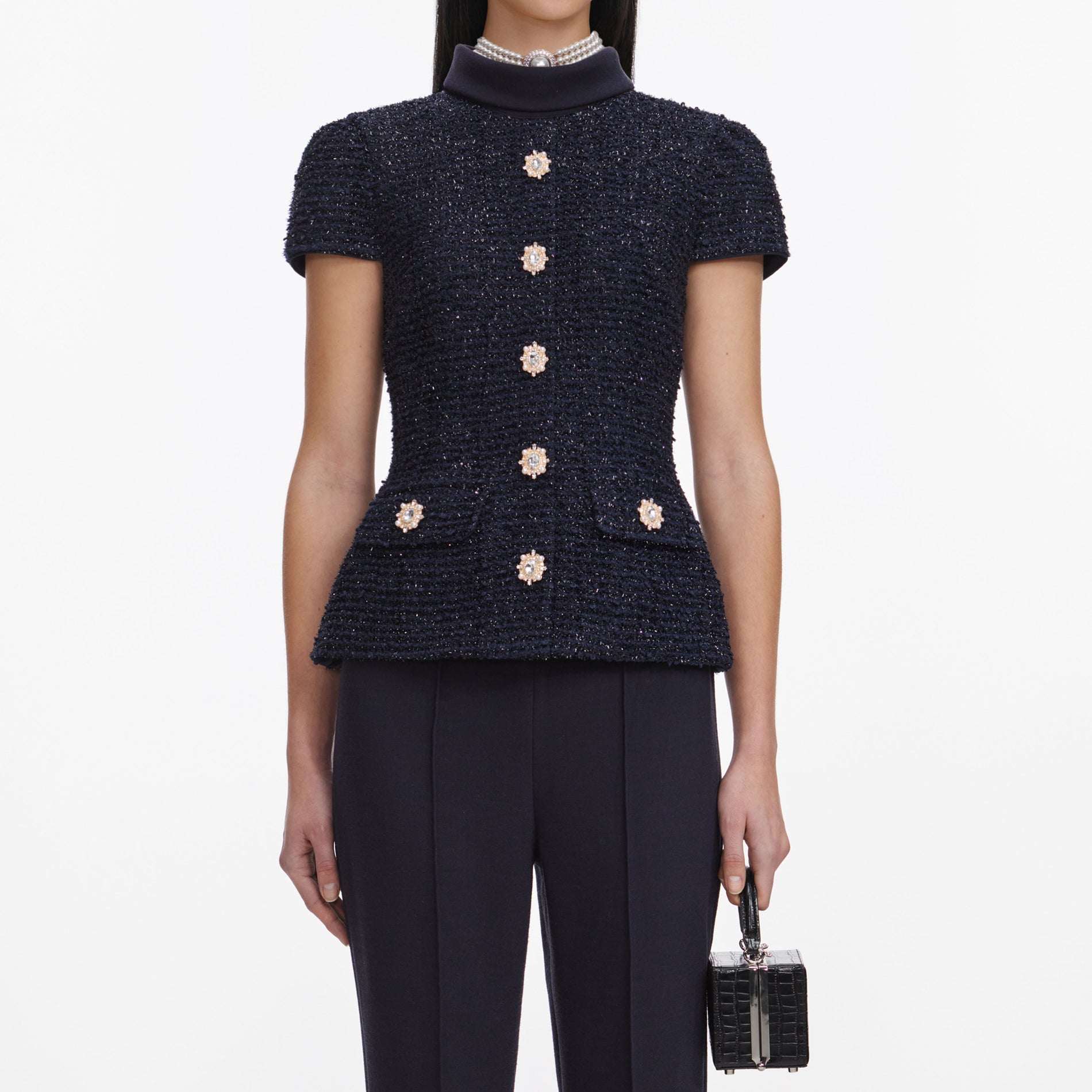 Navy Metallic Boucle Jumpsuit