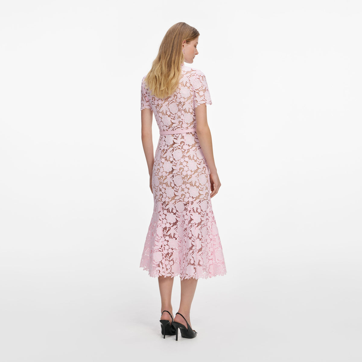 Pink Lace Collared Midi Dress self-portrait Pink Lace Collared Midi Dress self-portrait