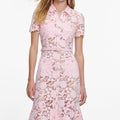 Pink Lace Collared Midi Dress
