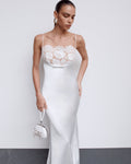White Satin Lace Maxi Dress