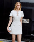 Cream Boucle Bow Mini Dress