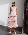 Pink Metallic Tiered Midi Dress