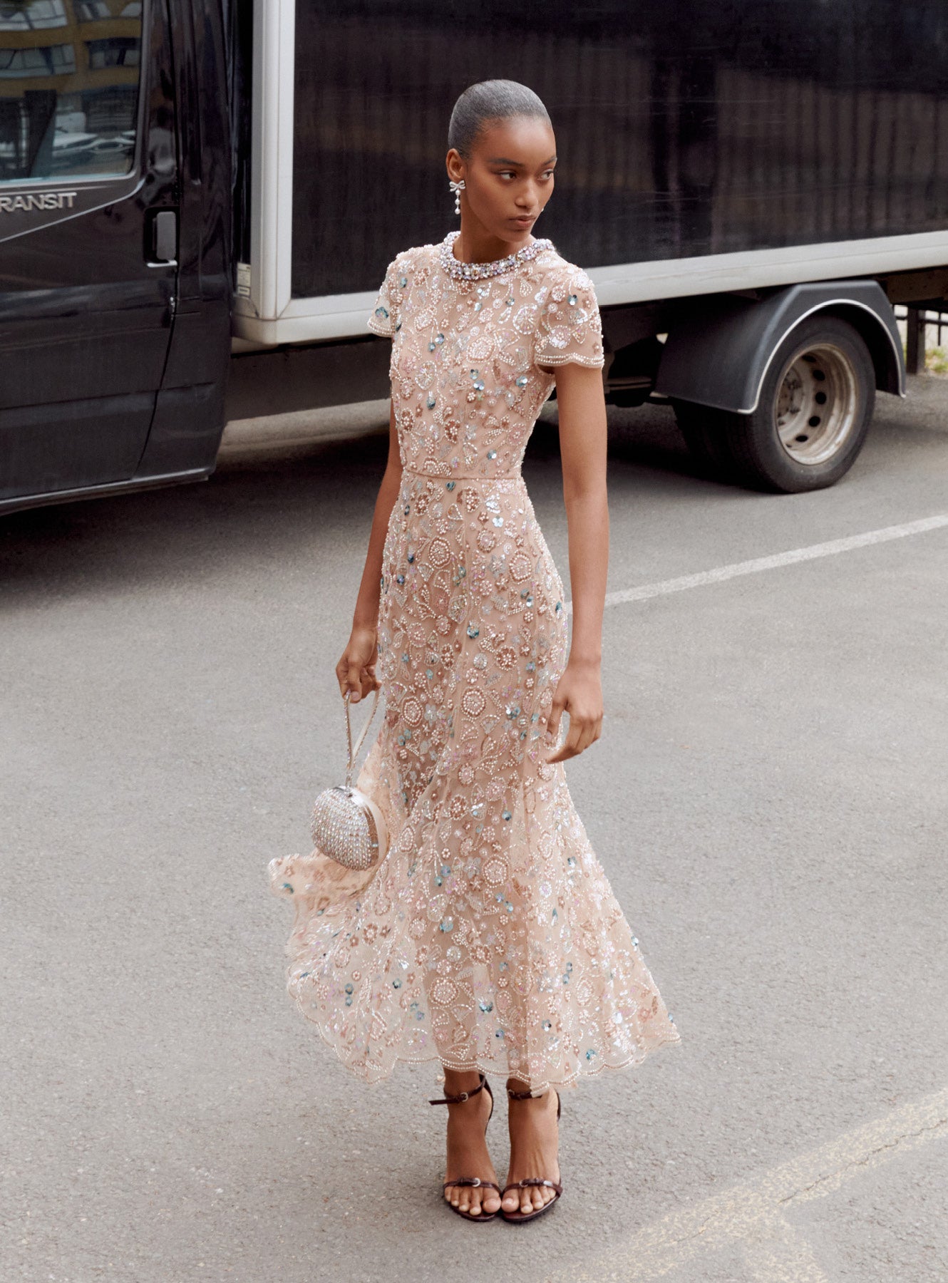 Champagne Sequin Embroidered Midi Dress self-portrait Champagne Sequin Embroidered Midi Dress self-portrait