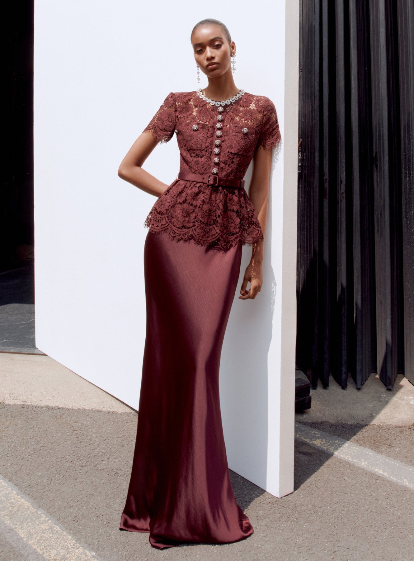 Burgundy Lace Satin Maxi Dress self-portrait Burgundy Lace Satin Maxi Dress self-portrait