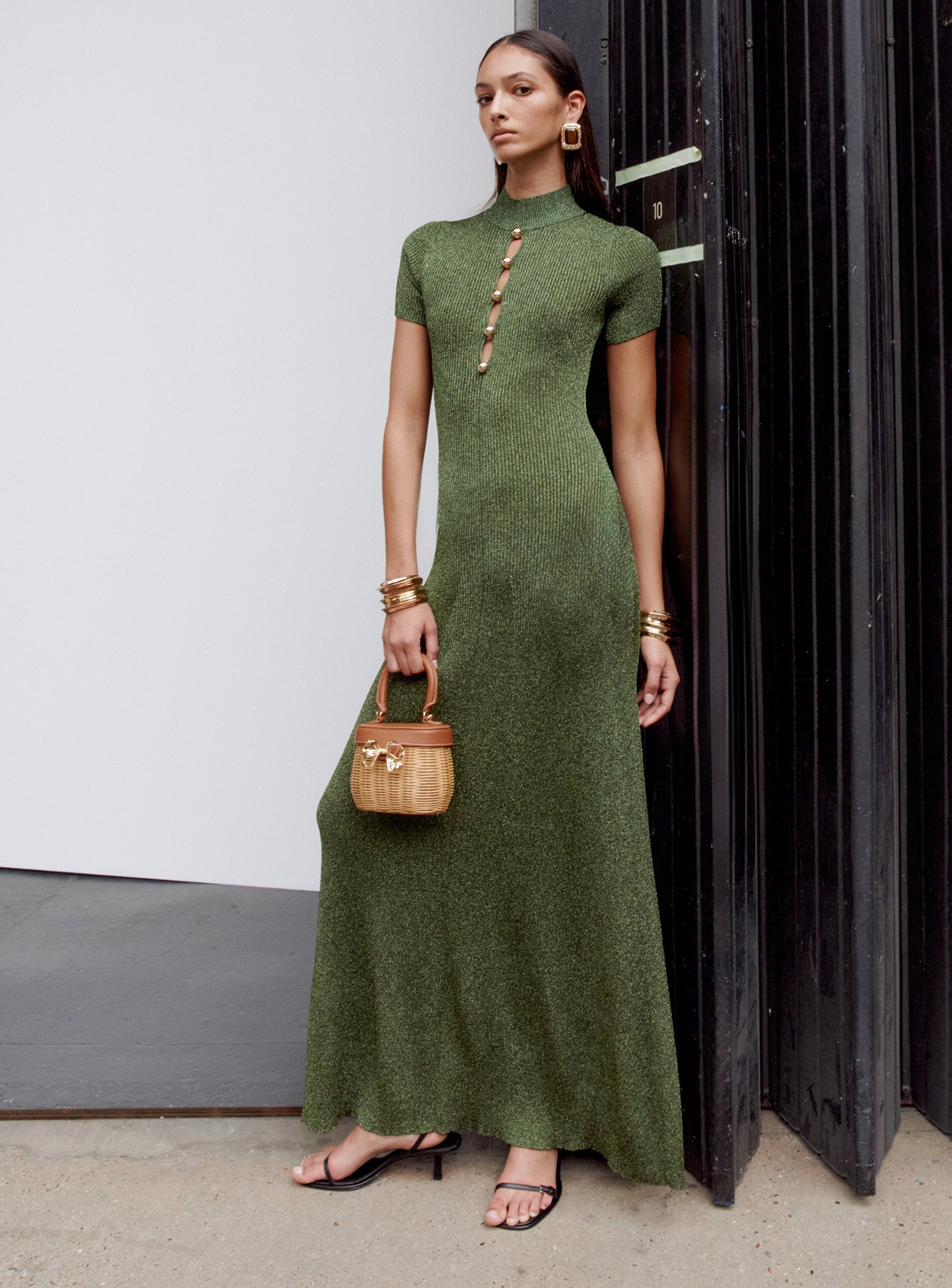 Khaki Lurex Knit Maxi Dress – self-portrait Khaki Lurex Knit Maxi Dress – self-portrait