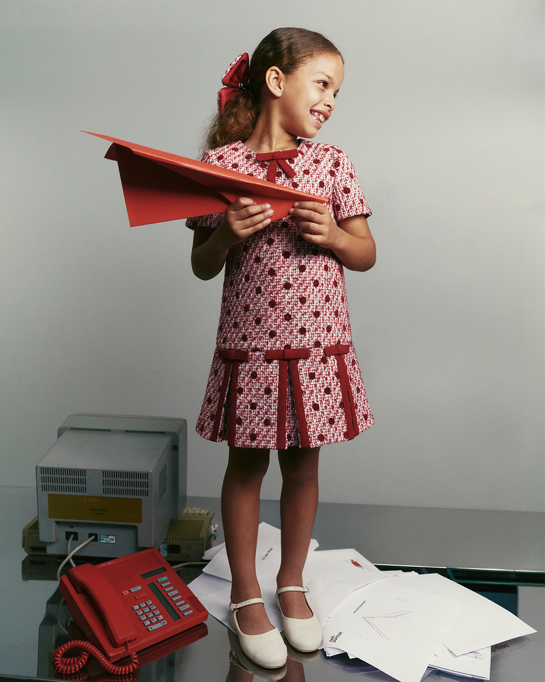Burgundy Polka Dot Boucle Dress