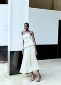 Beige Bandeau Pleated Midi Dress
