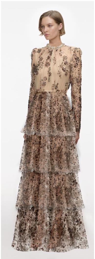 Beige Sequin Embellished Tiered Maxi Dress