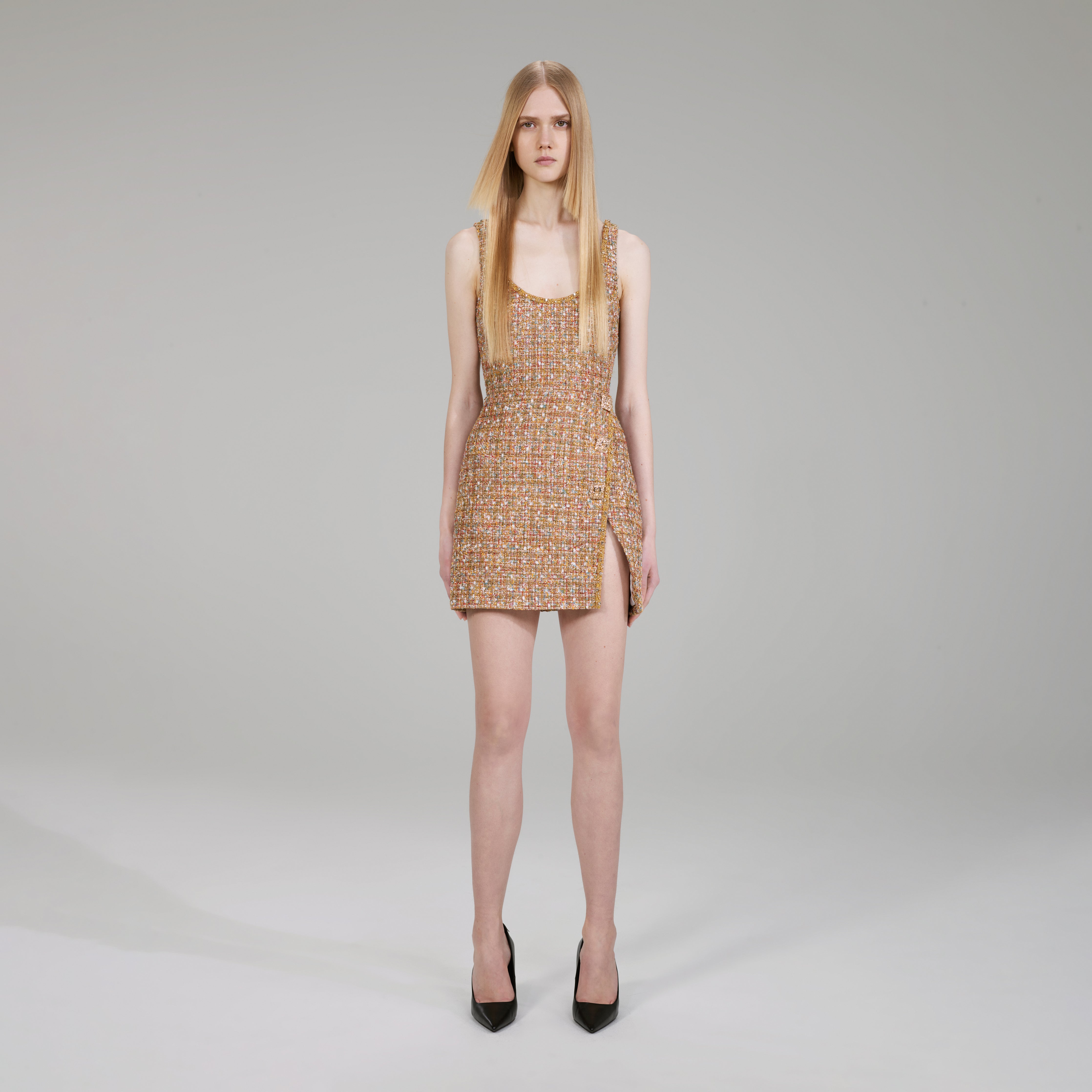 Gold Tinsel Bouclé Mini Dress – self-portrait