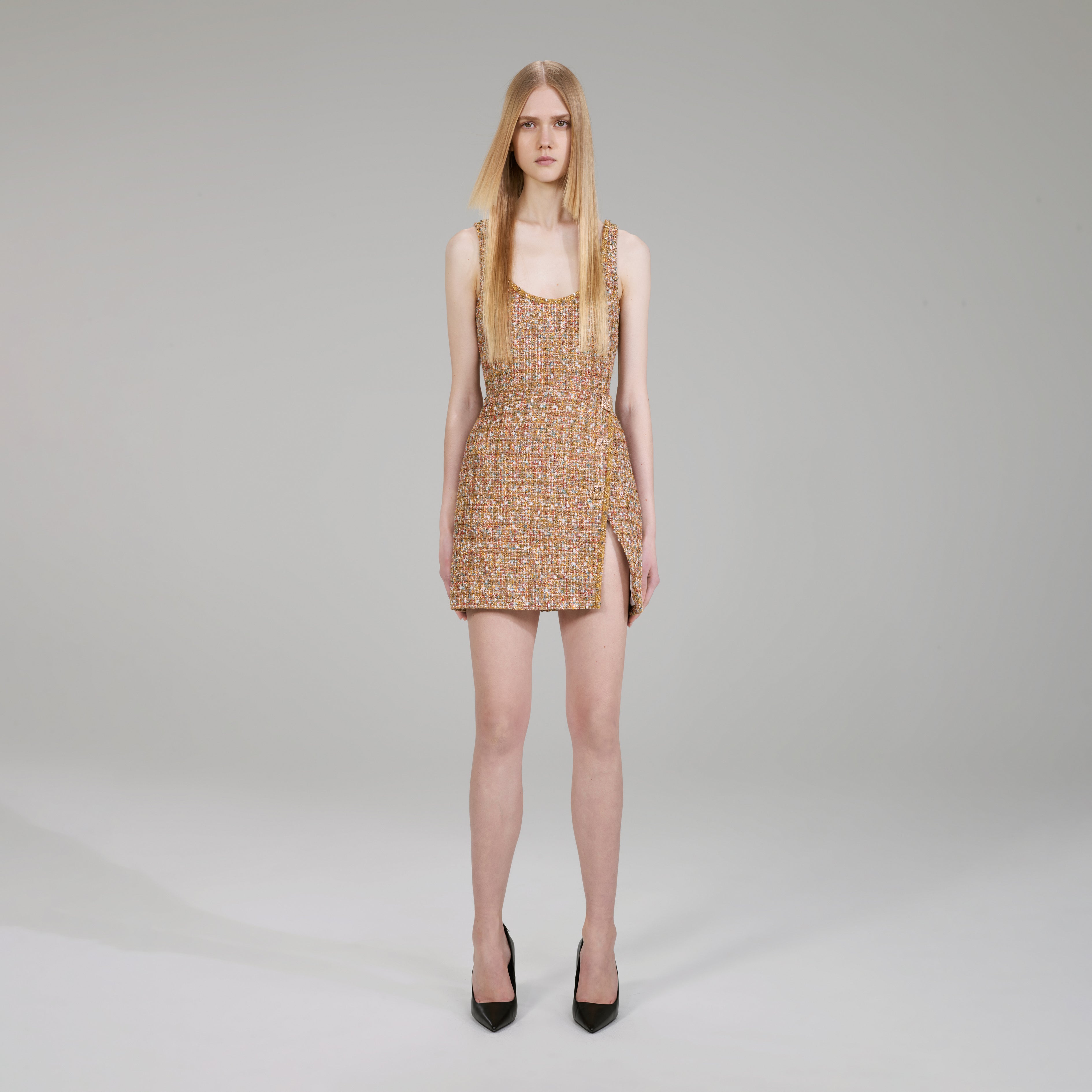 Gold Tinsel Bouclé Mini Dress