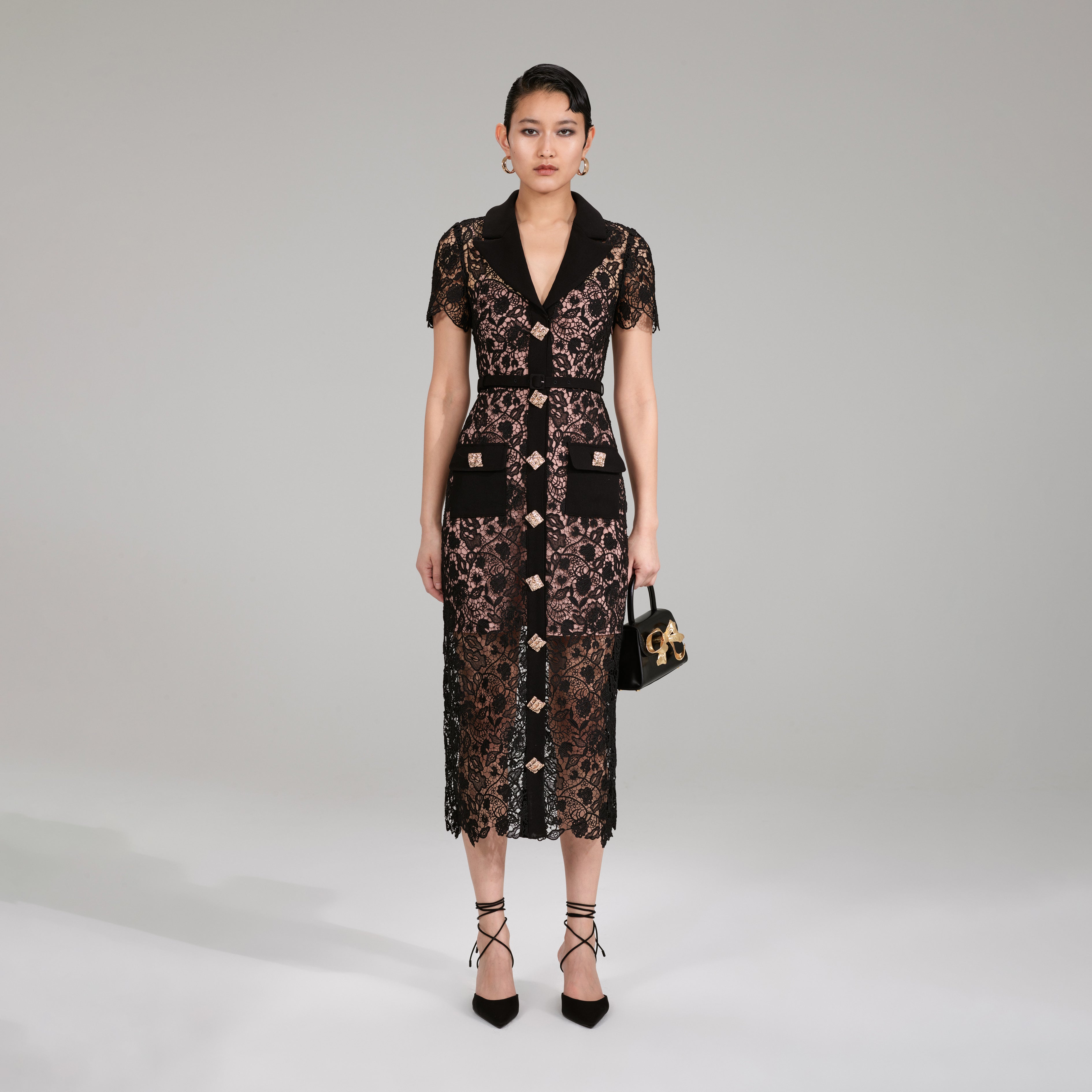 Black Magnolia Lace Midi Dress