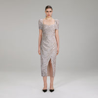 Silver Sequin Midi Dress