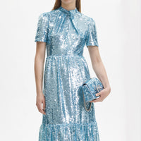 Blue Sequin Tier Maxi Dress