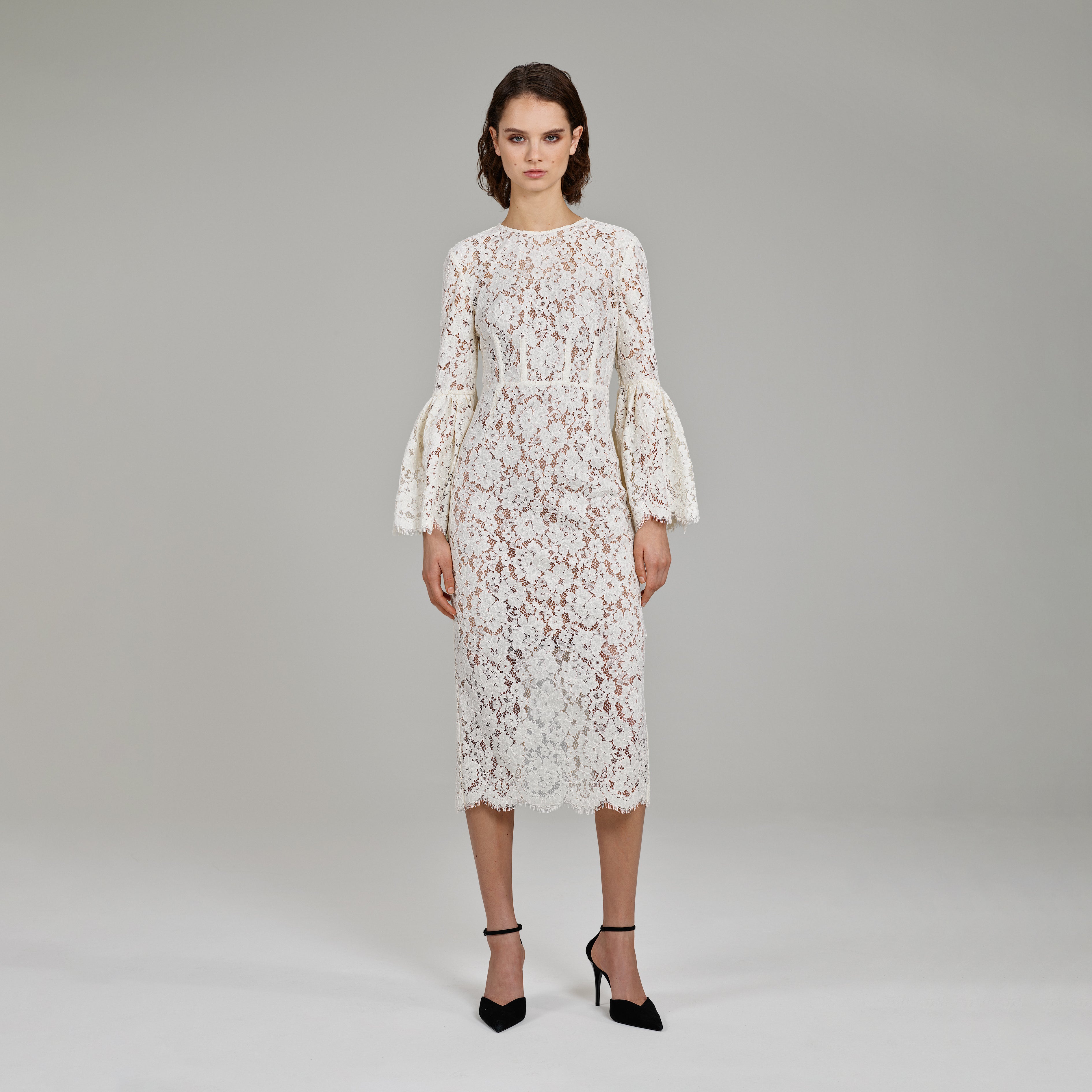 Ivory Cotton Lace Midi Dress