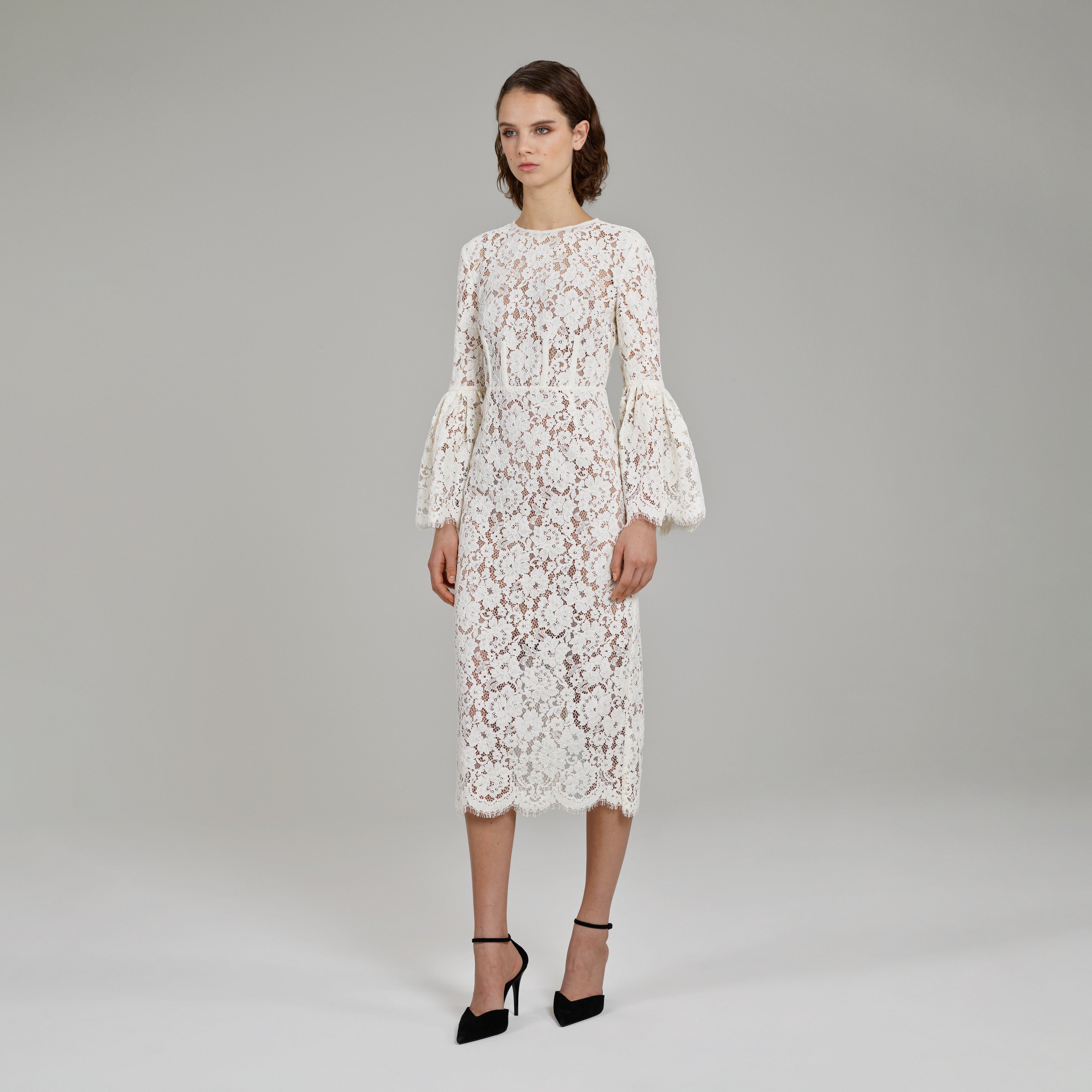 Ivory Cotton Lace Midi Dress