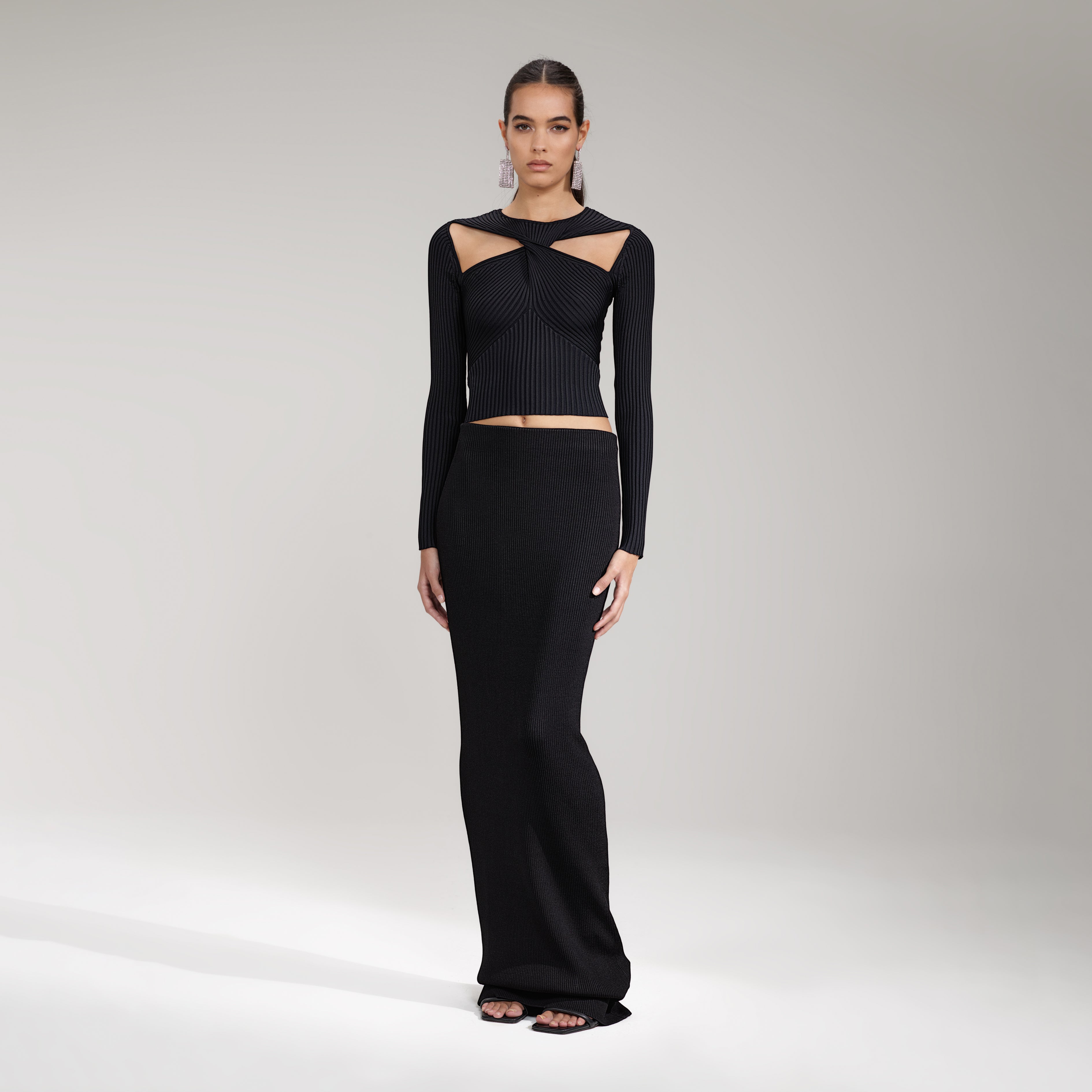 Black Ribbed Knit Cut Out Top