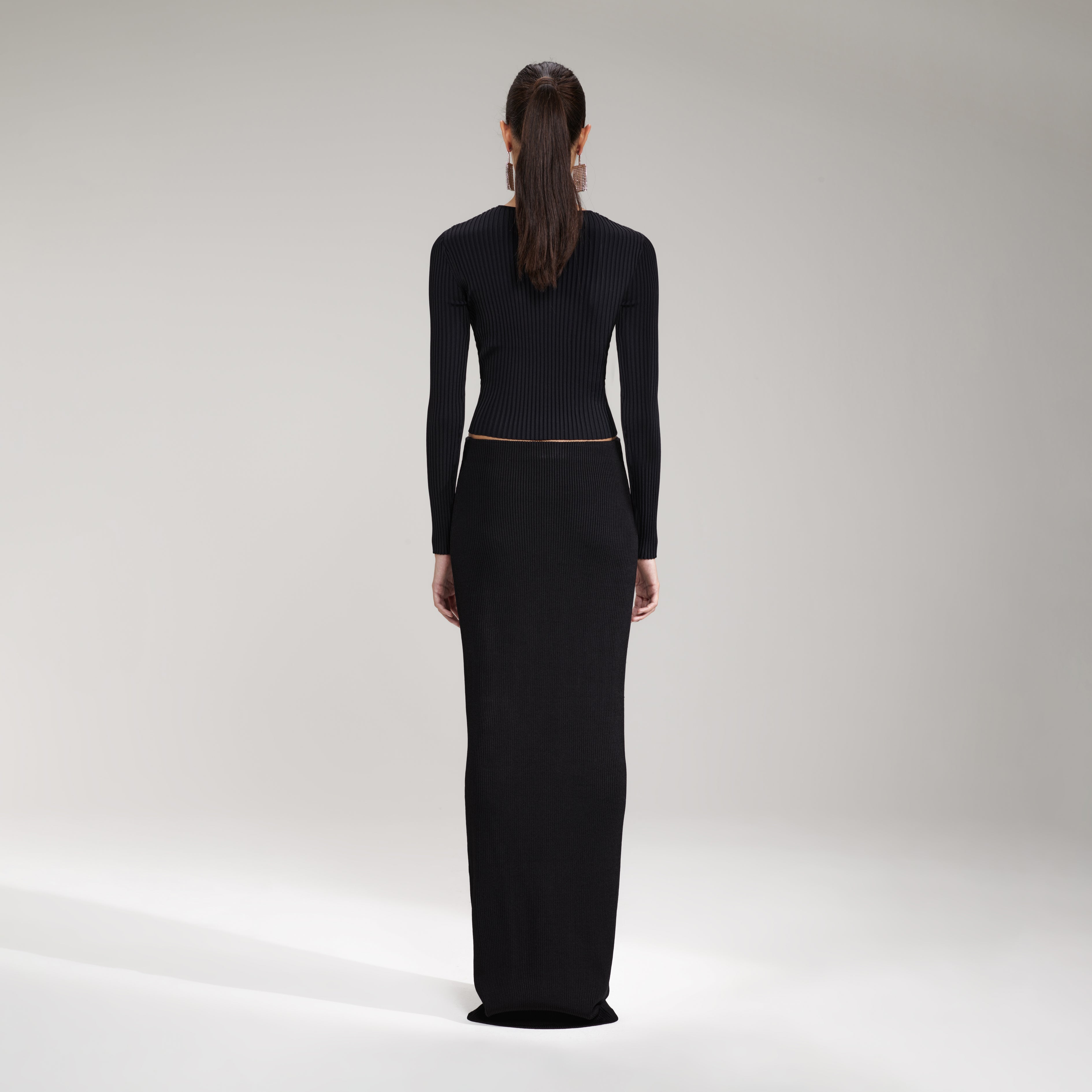 Black Ribbed Knit Cut Out Top