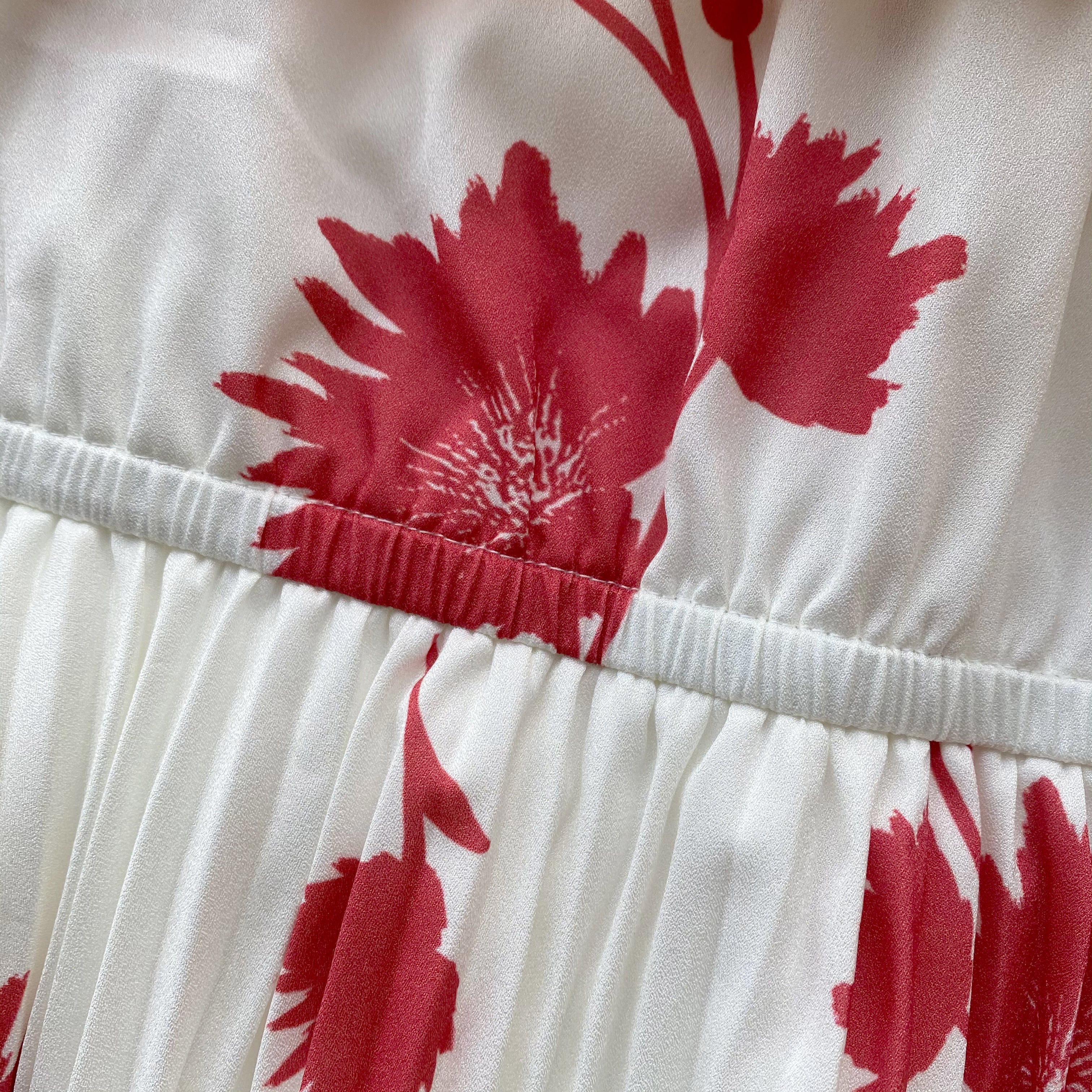 Wild Daisy Print Pleated Strapless Midi Dress