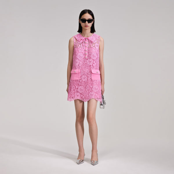 Pink Cord Lace Collar Mini Dress – self-portrait