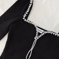 Black Knit Diamante Top