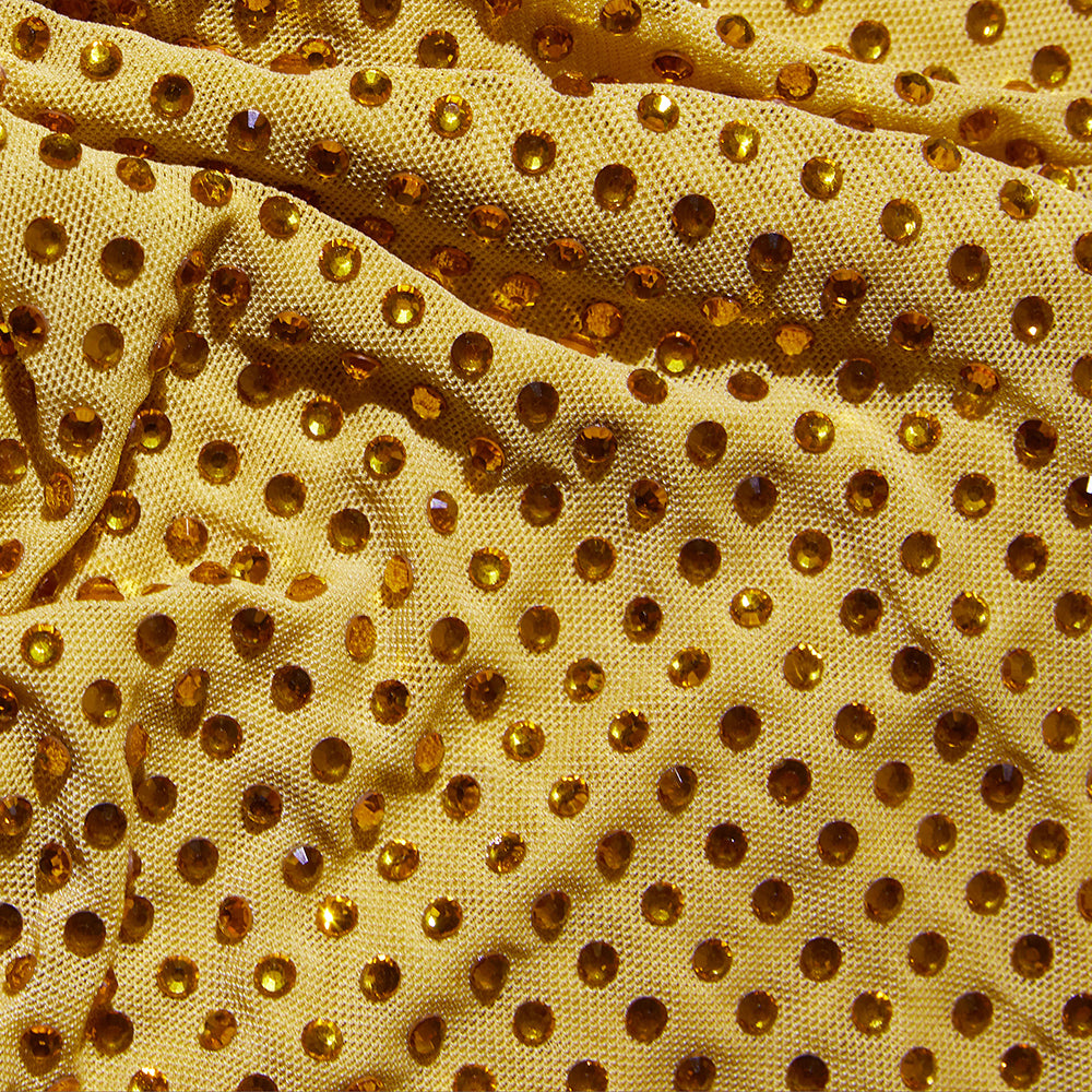 Yellow Rhinestone Mesh Maxi Dress