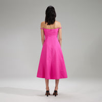Pink Textured Diamante Detail Midi Dress