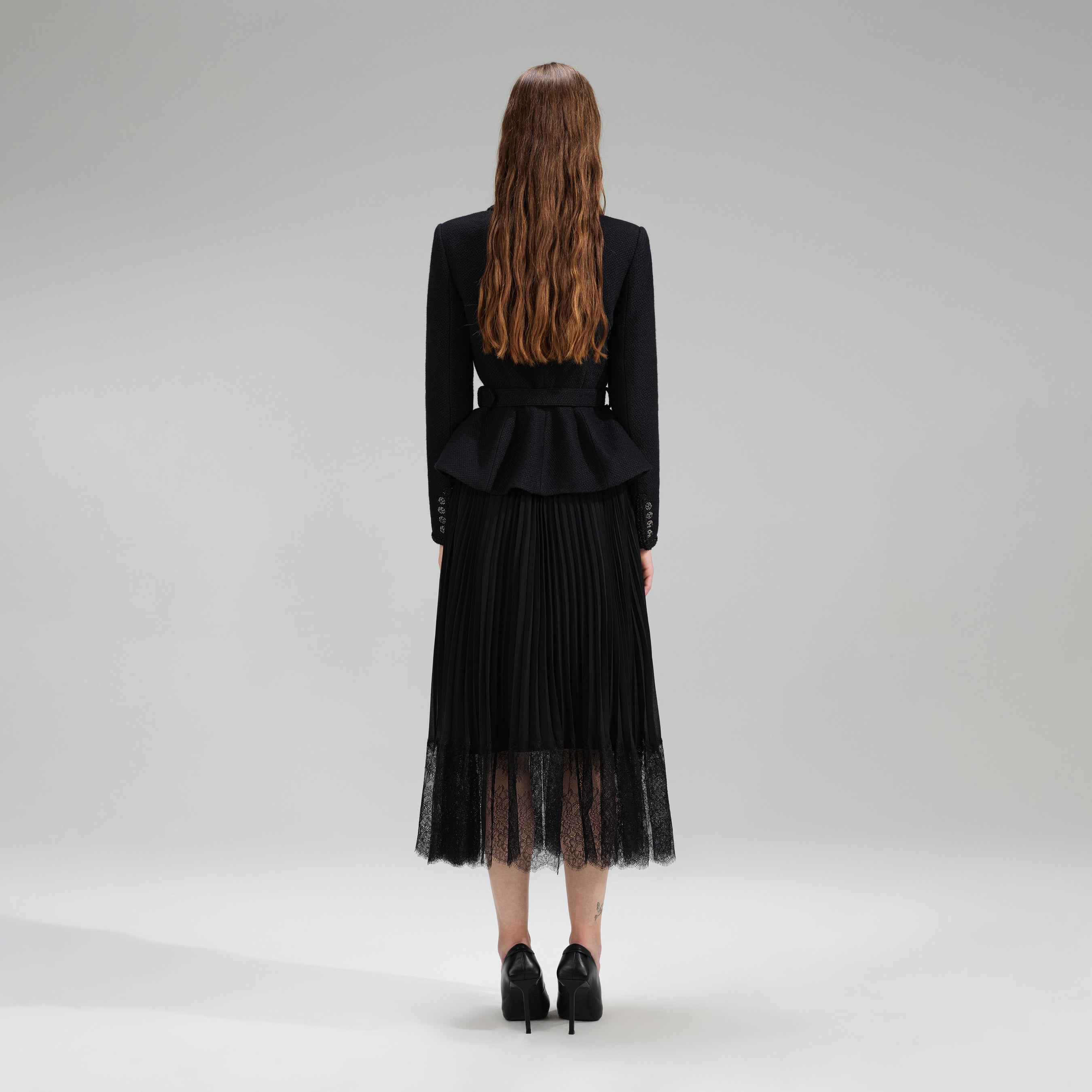 Black Tailored Bodice Midi Dress