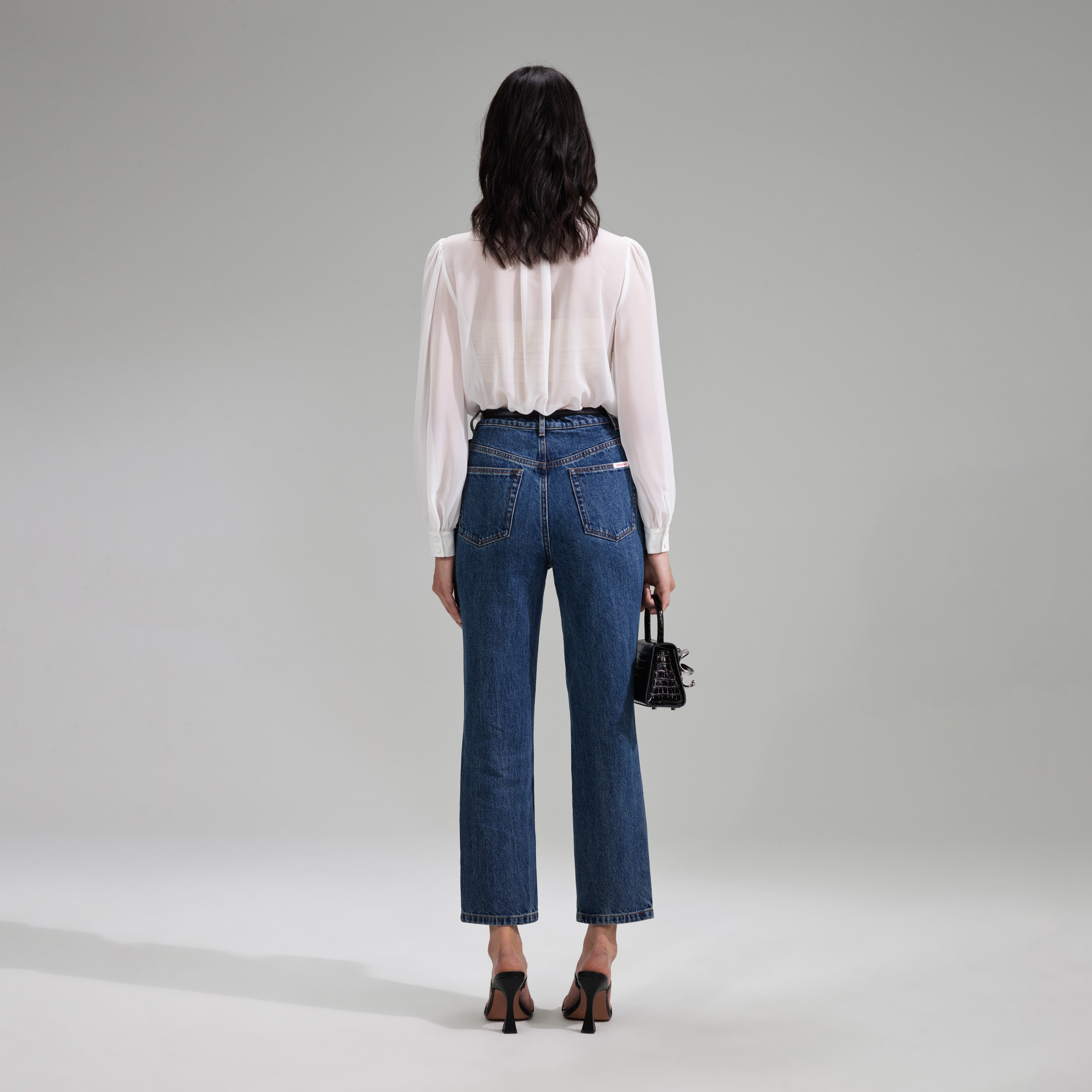 White Chiffon Rhinestone Detail Top