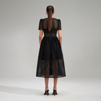Black Grid Lace Midi Dress