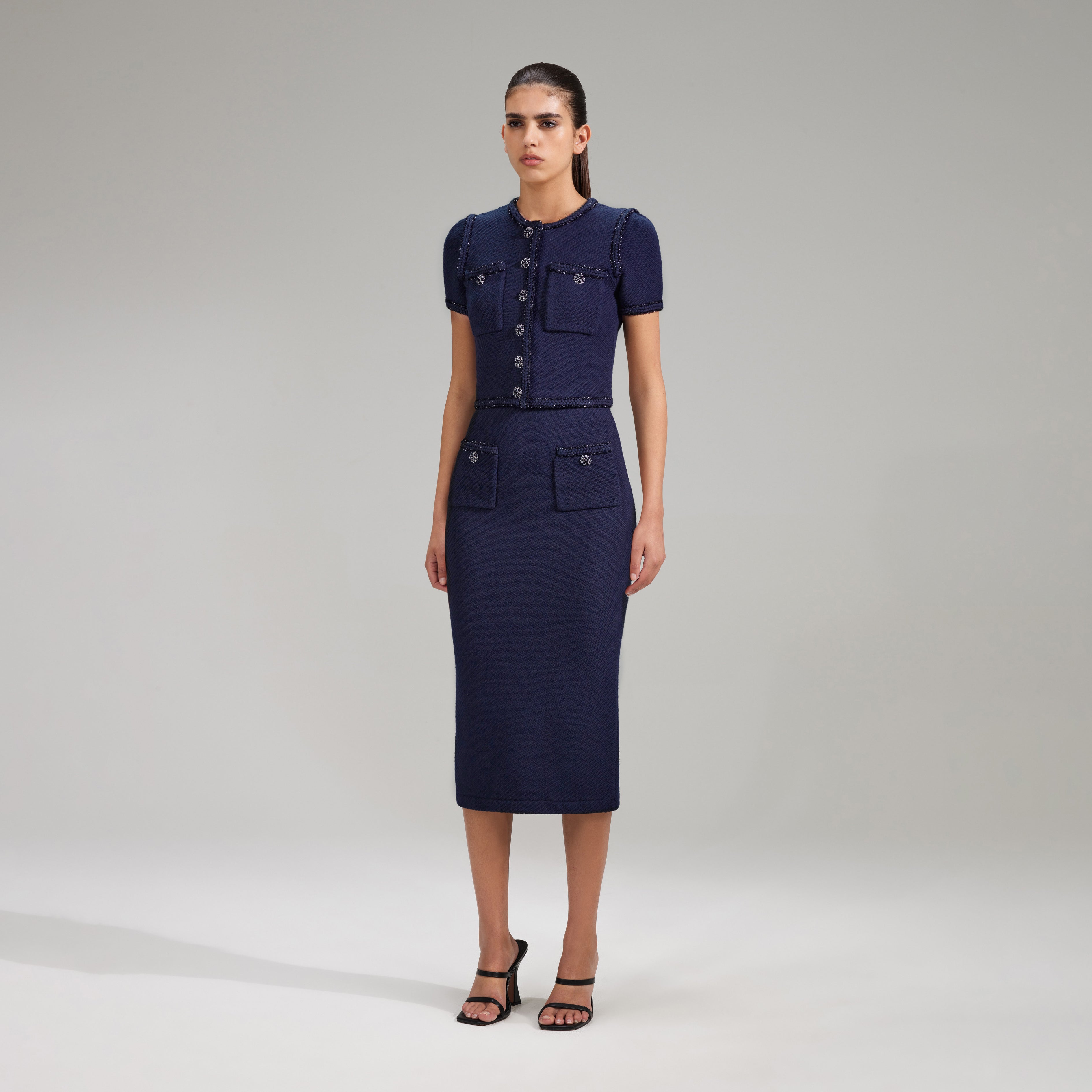 Navy Knit Midi Skirt