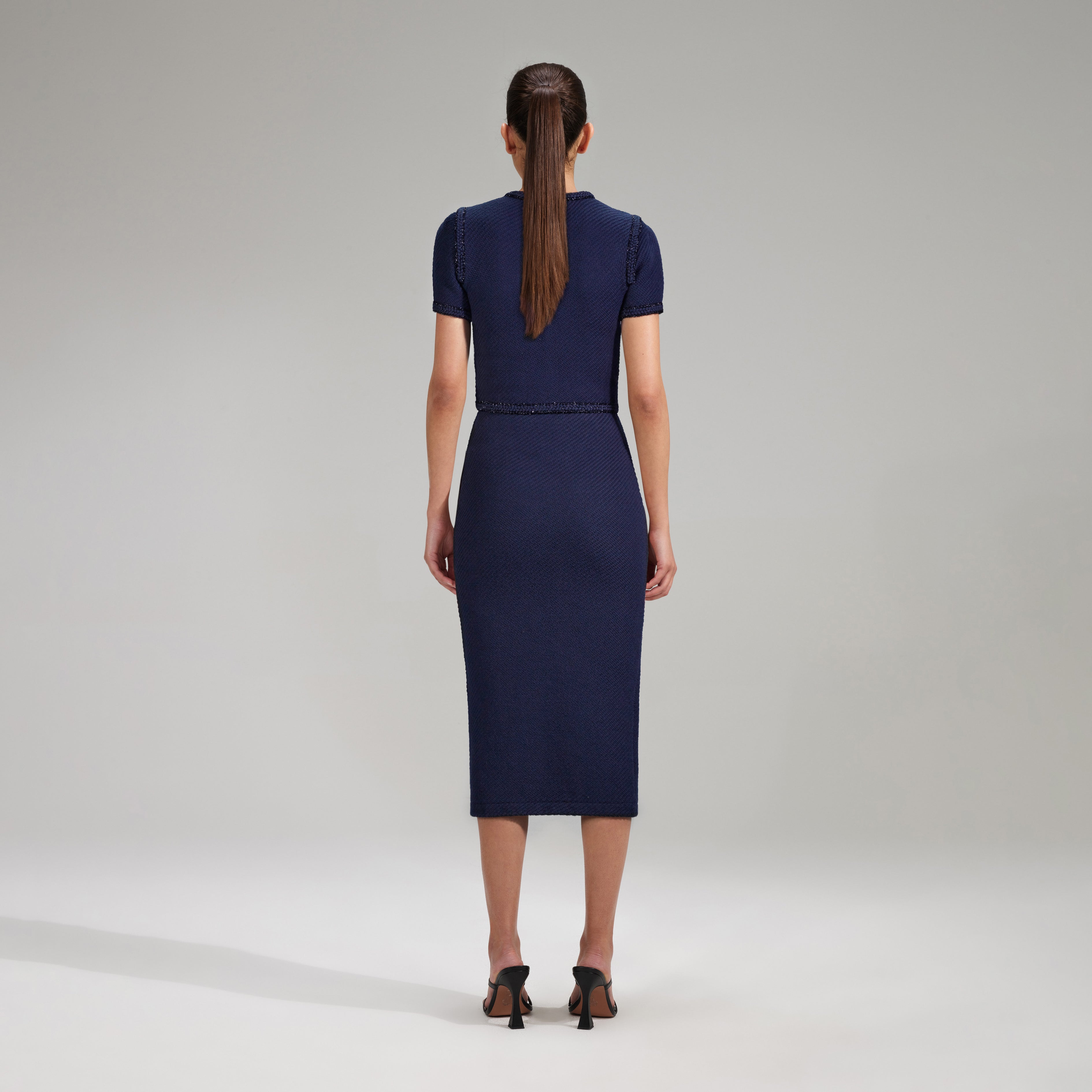 Navy Knit Midi Skirt