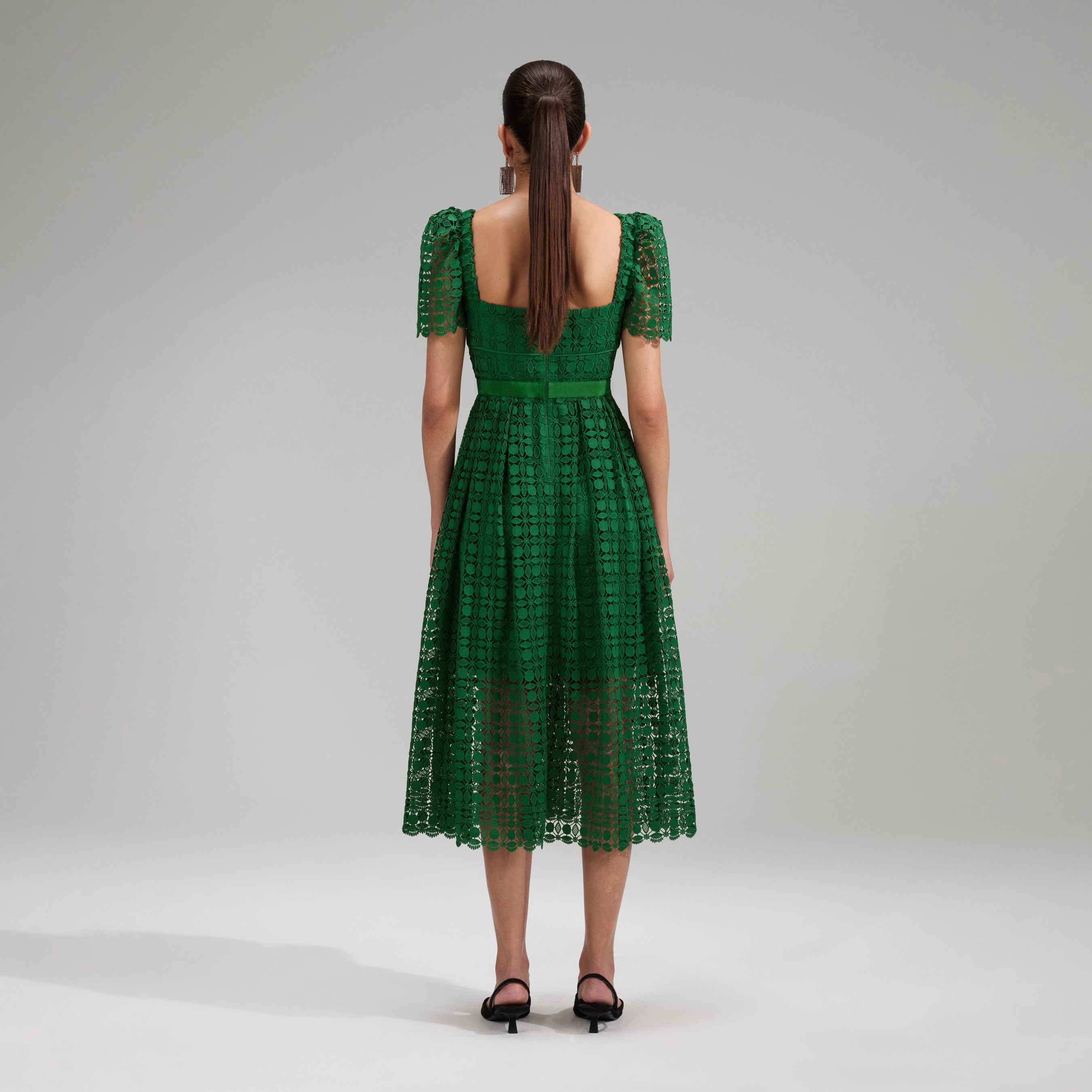 Green Petal Lace Midi Dress