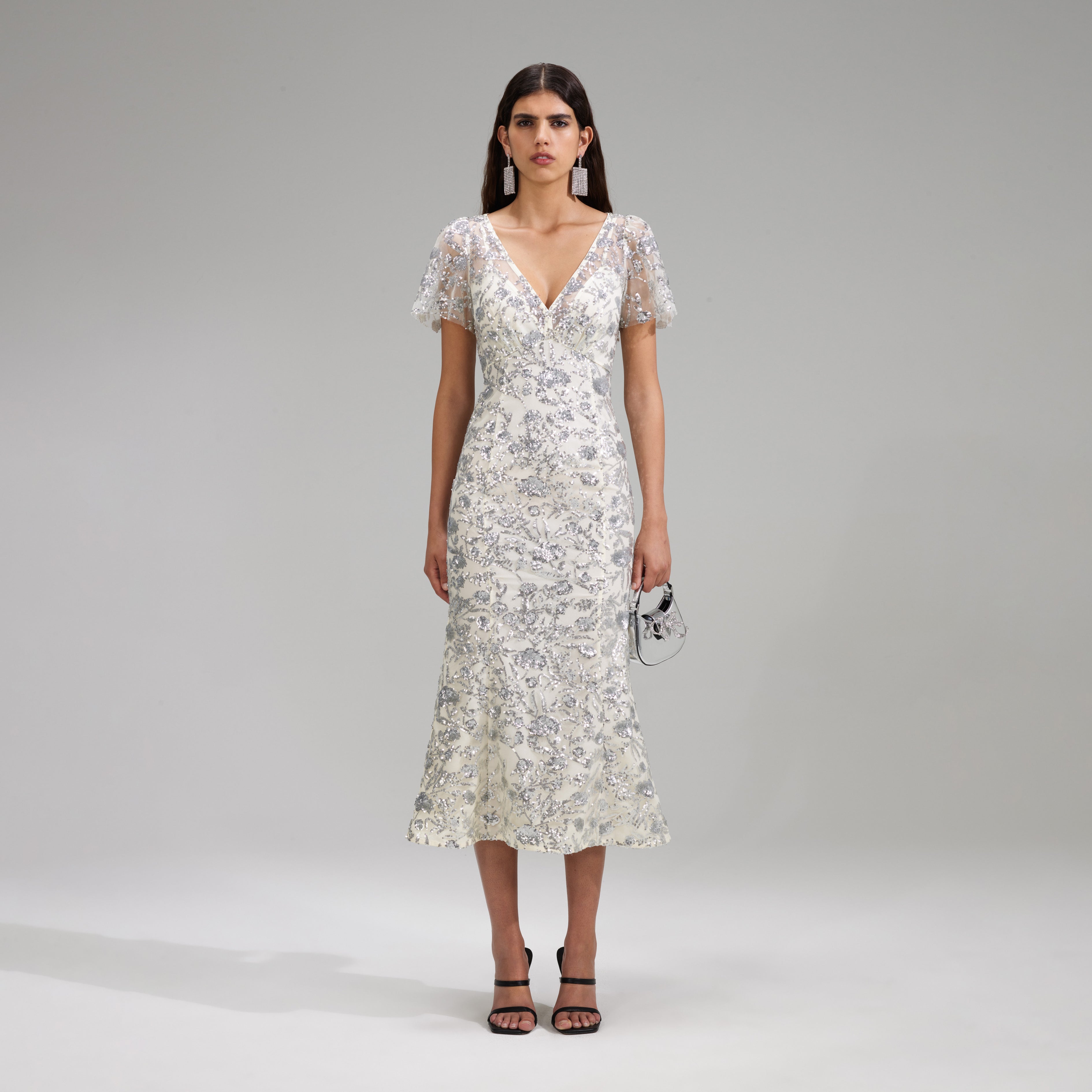 Champagne Sequinned Midi Dress