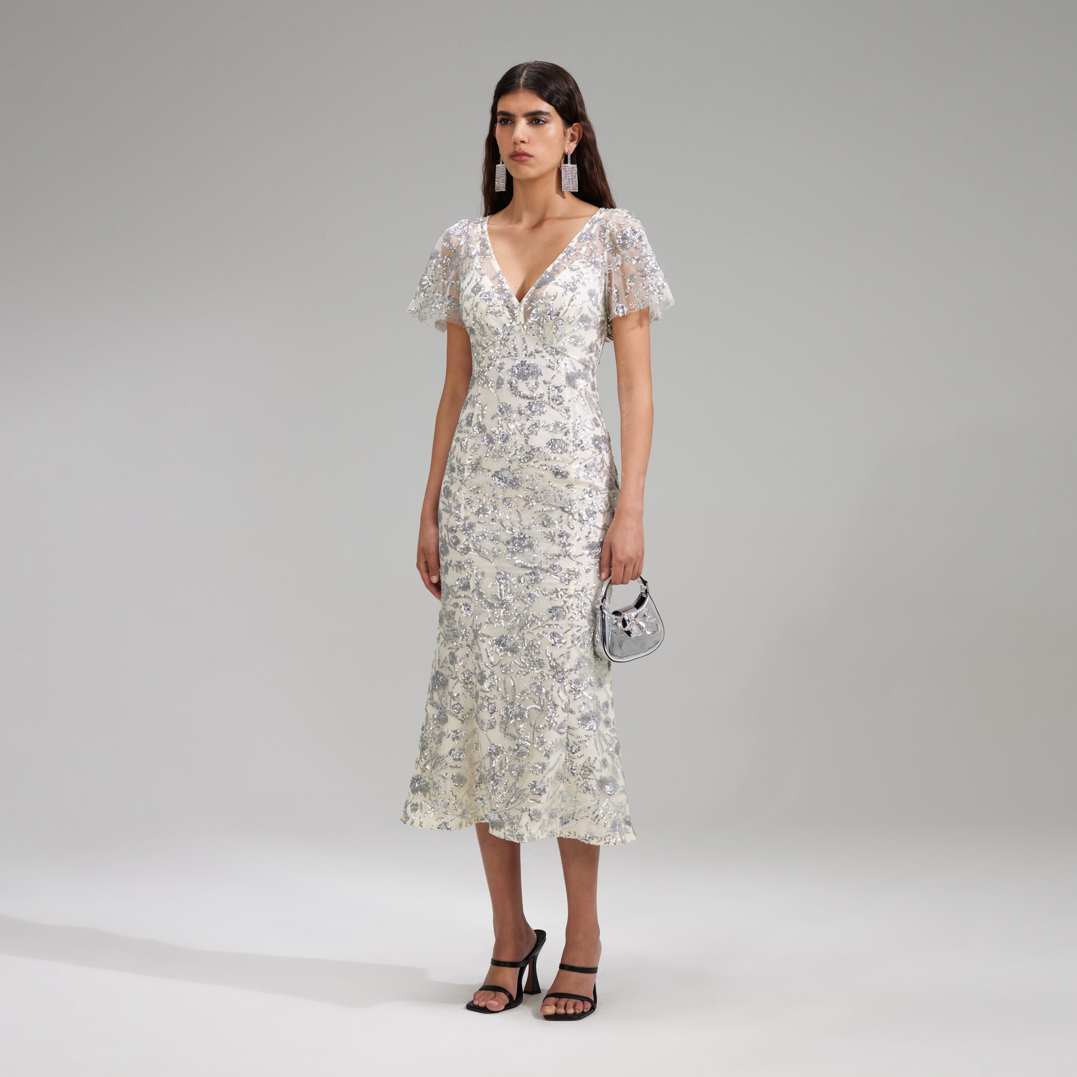 Champagne Sequinned Midi Dress