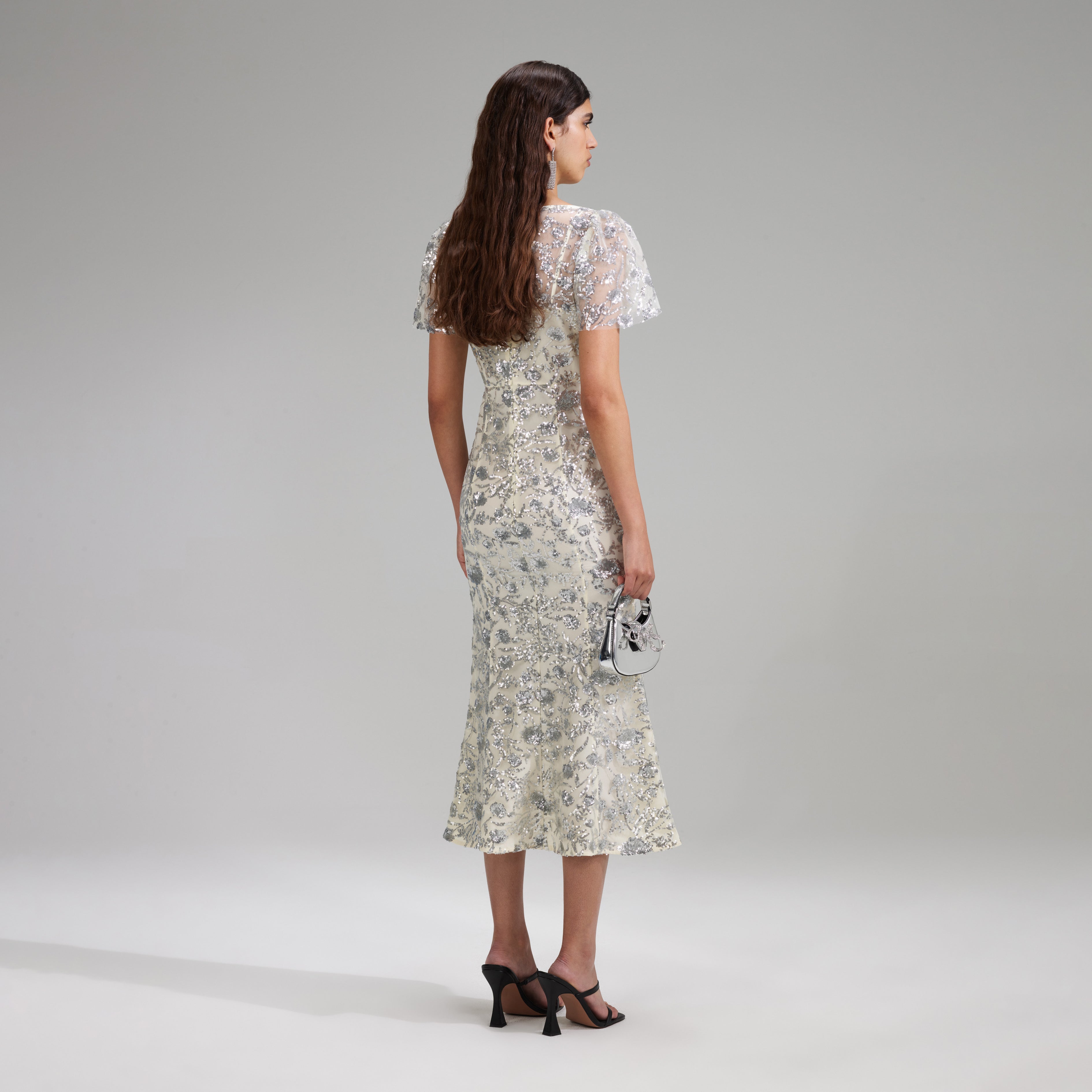 Champagne Sequinned Midi Dress